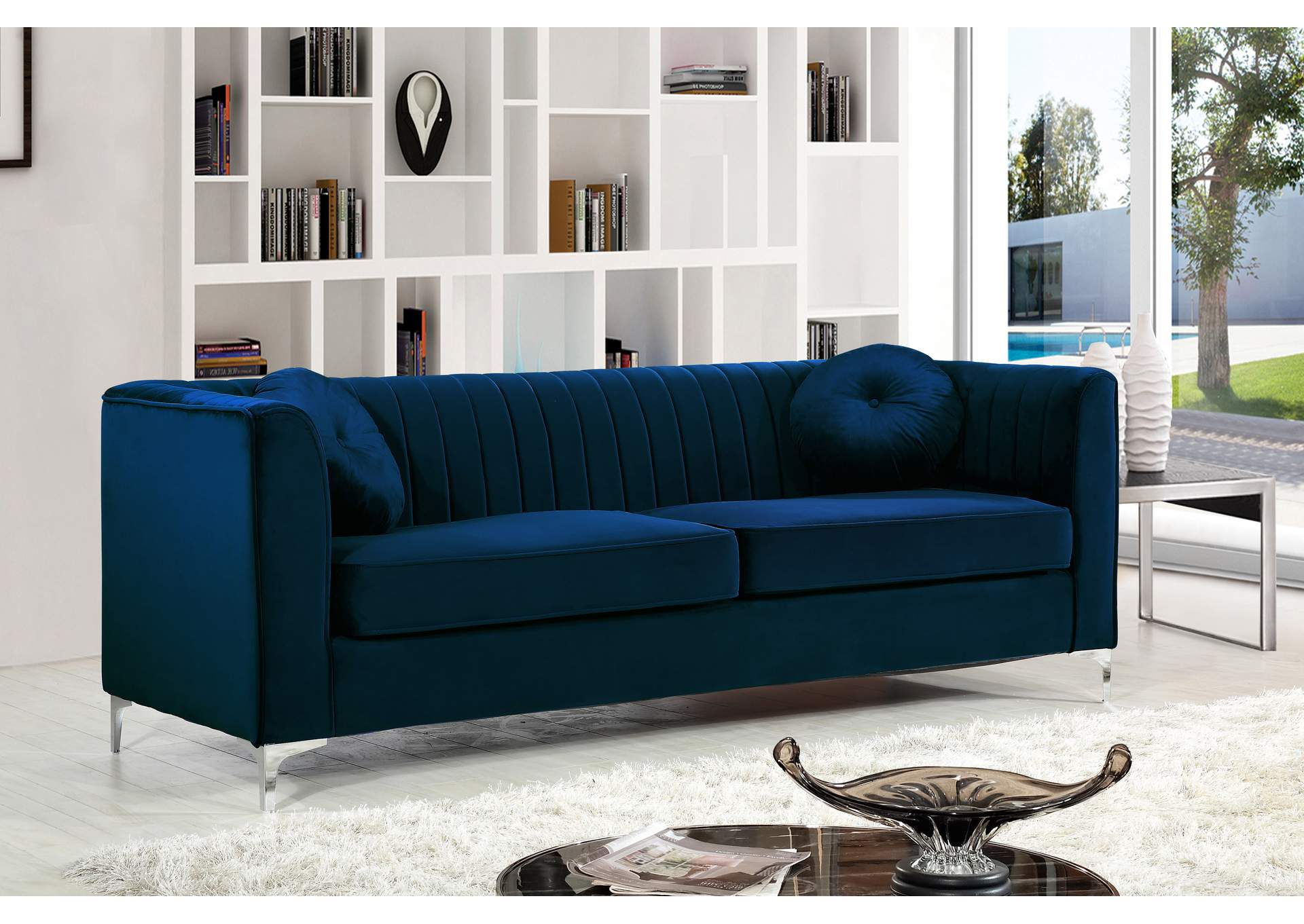 Isabelle Navy Velvet Sofa,Meridian Furniture