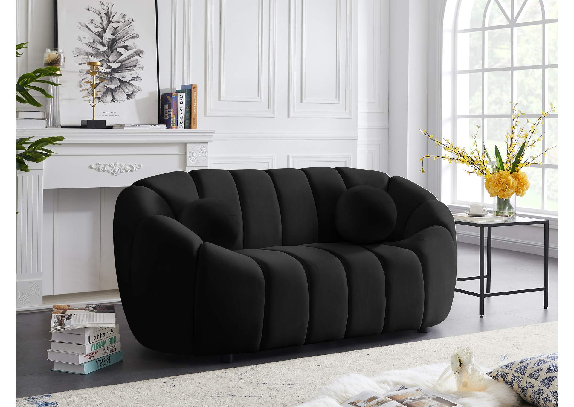 Elijah Black Velvet Loveseat,Meridian Furniture