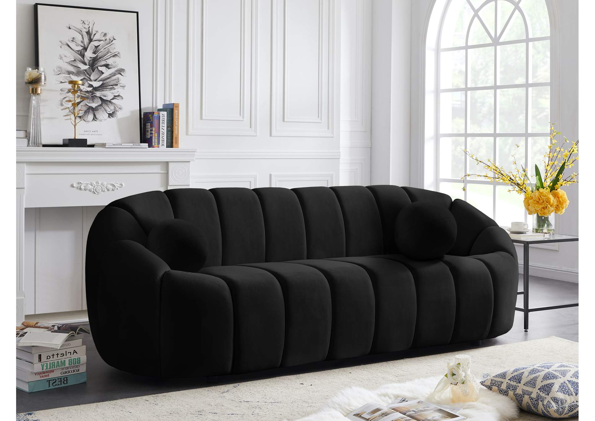 Elijah Black Velvet Sofa,Meridian Furniture