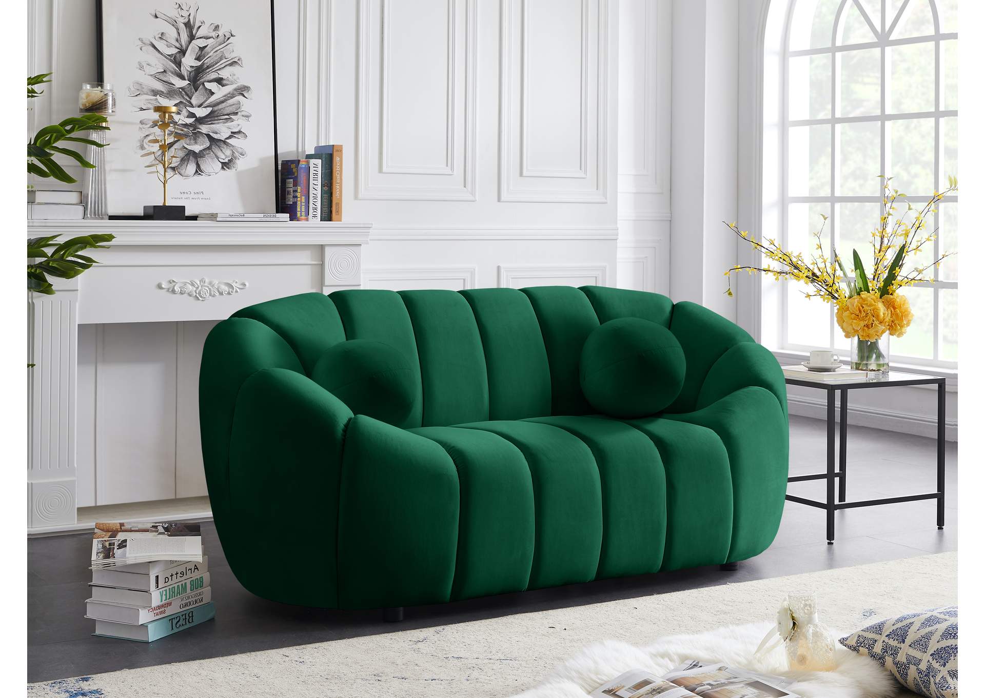 Elijah Green Velvet Loveseat,Meridian Furniture