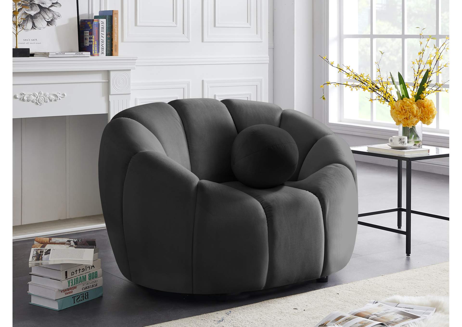 Elijah Grey Velvet Chair,Meridian Furniture