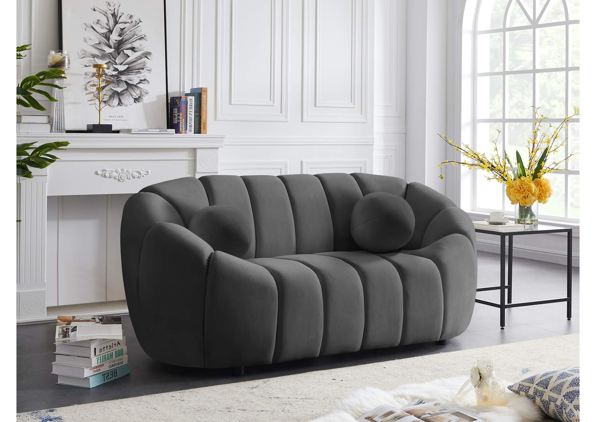 Elijah Grey Velvet Loveseat,Meridian Furniture