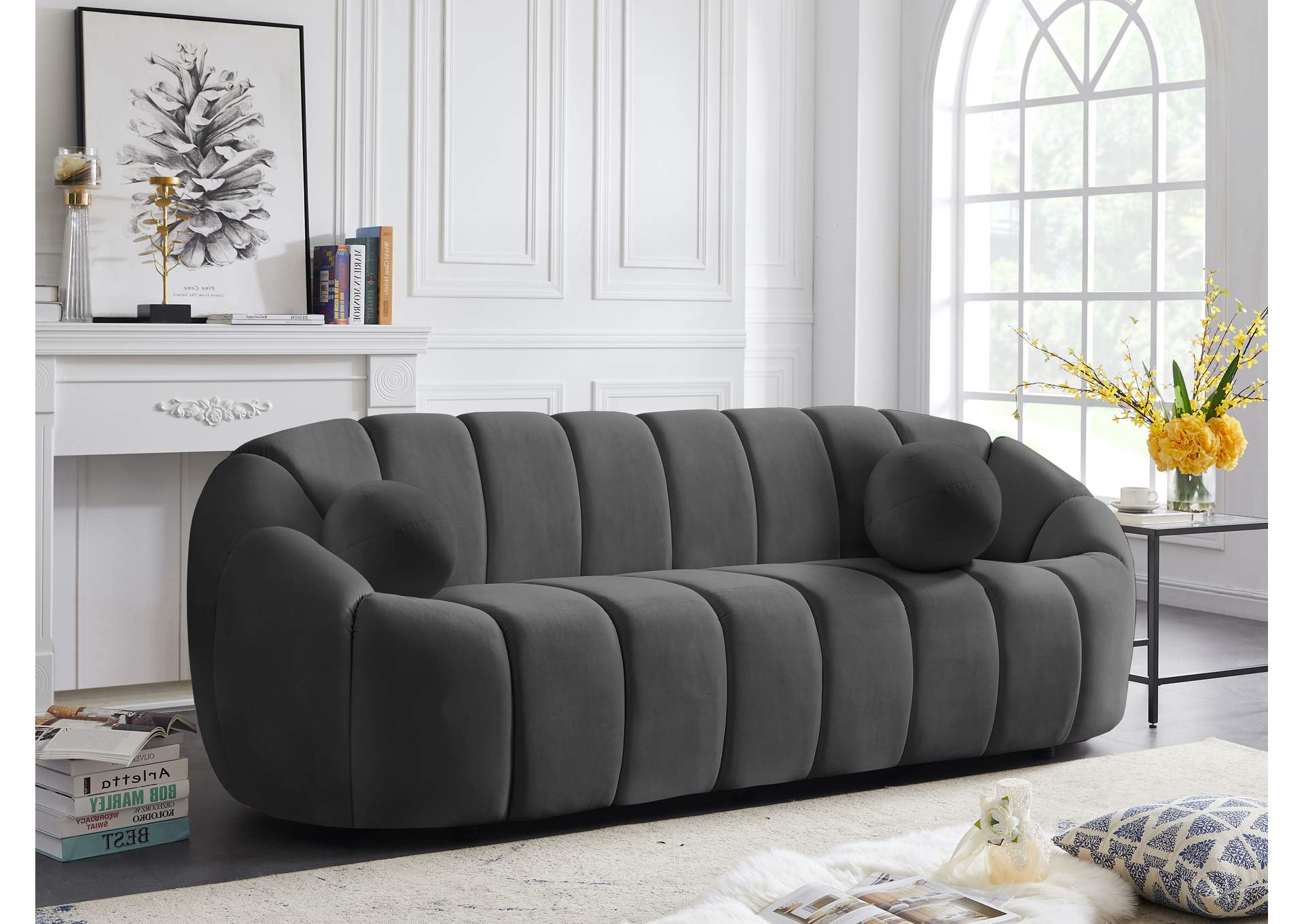 Elijah Grey Velvet Sofa,Meridian Furniture