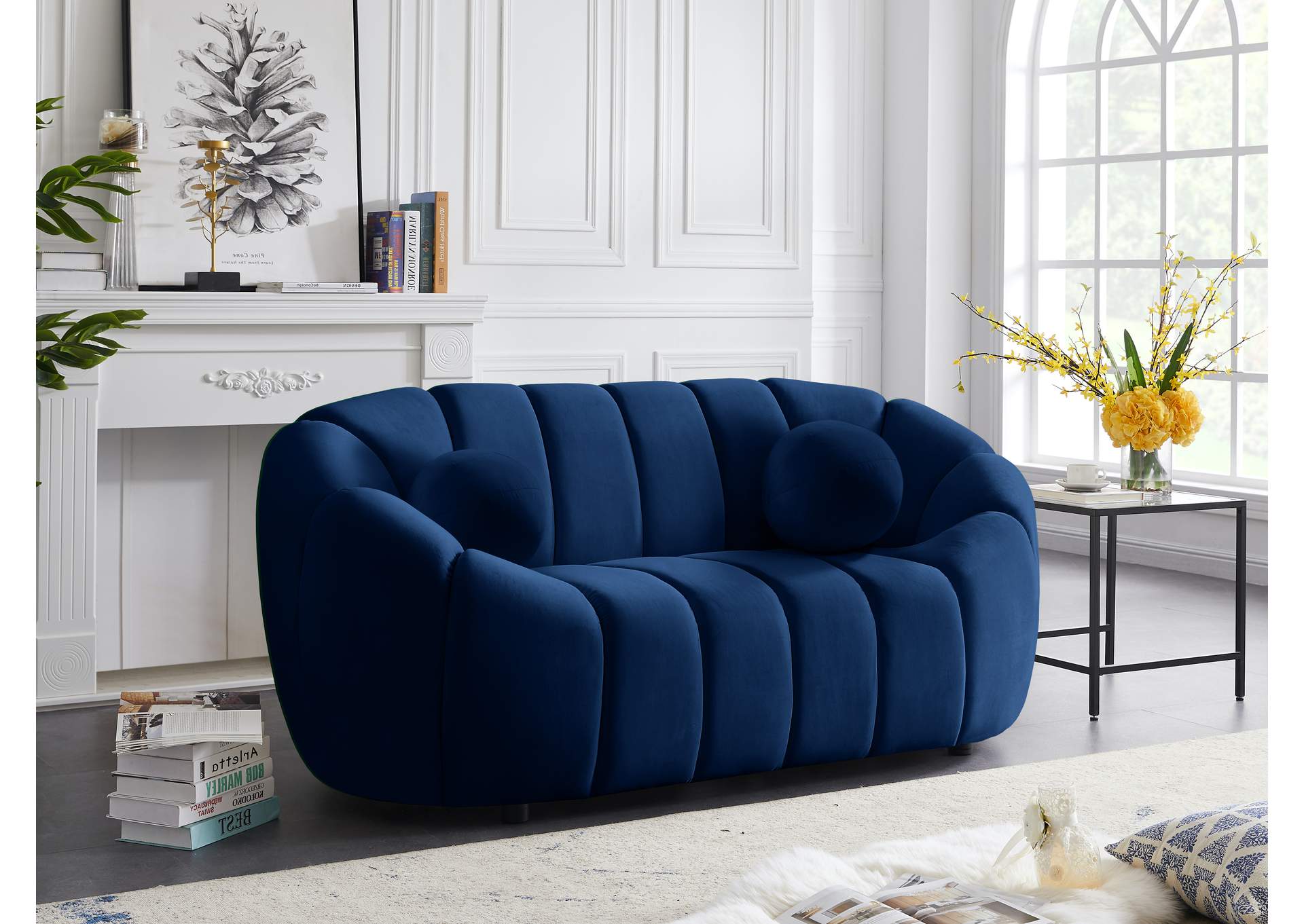 Elijah Navy Velvet Loveseat,Meridian Furniture