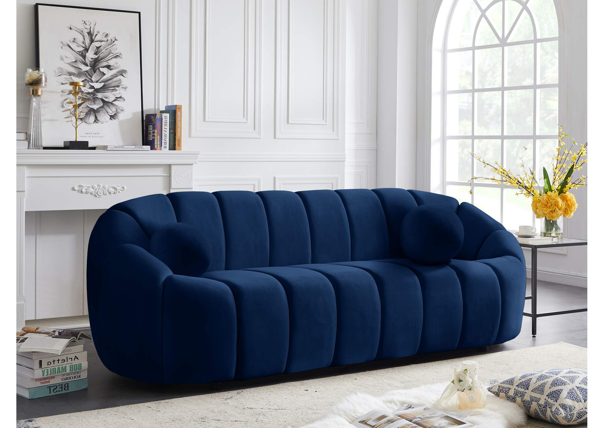 Elijah Navy Velvet Sofa,Meridian Furniture