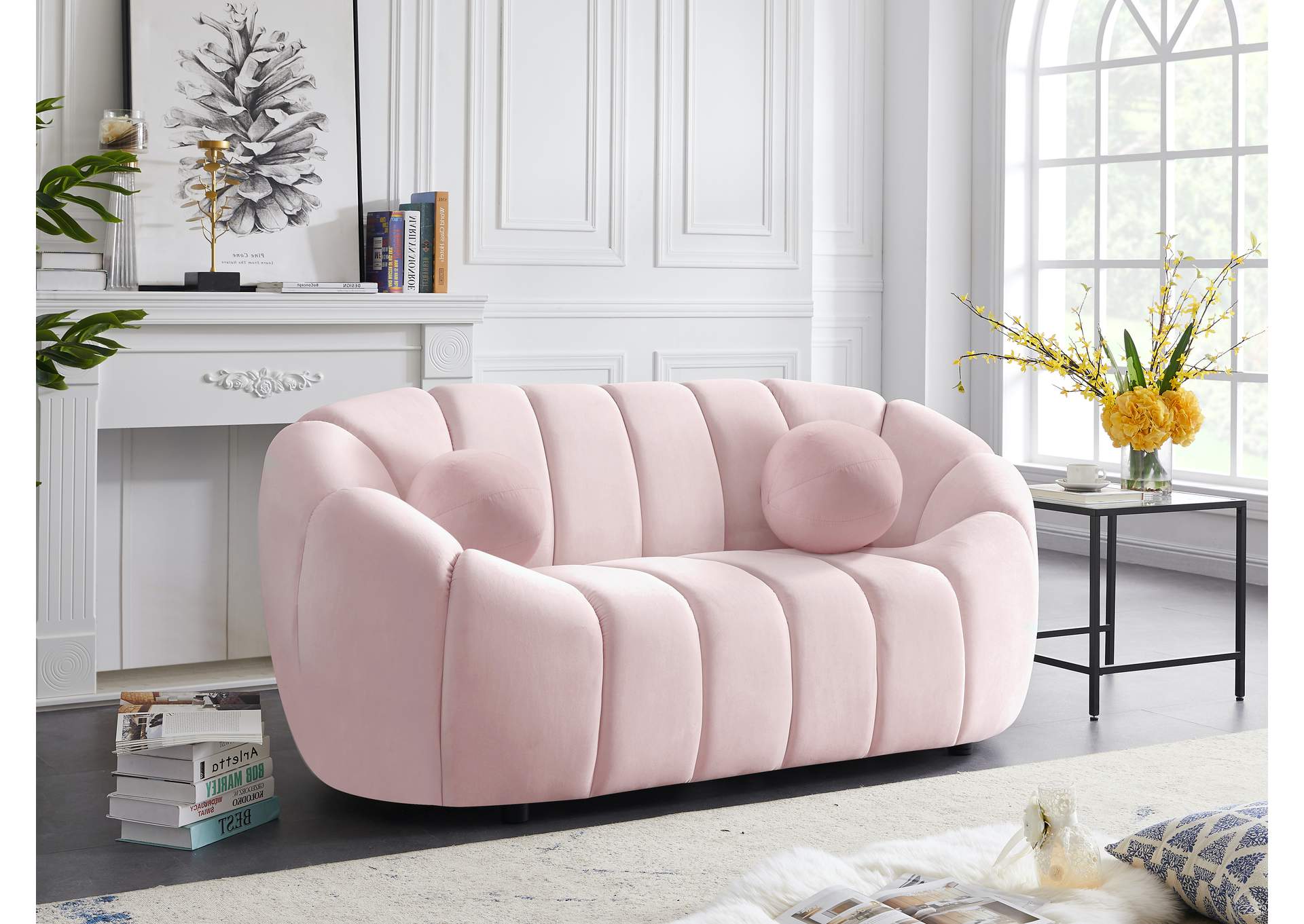 Elijah Pink Velvet Loveseat,Meridian Furniture