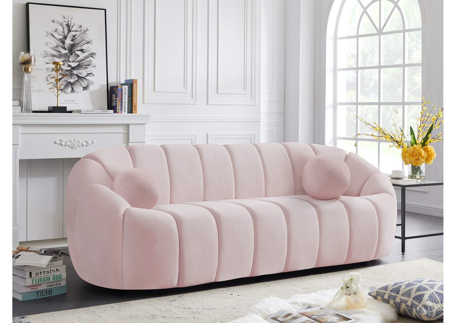 Elijah Pink Velvet Sofa,Meridian Furniture