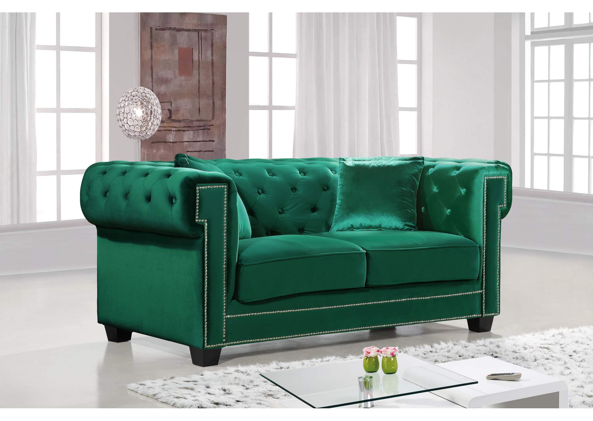 Bowery Green Velvet Loveseat,Meridian Furniture