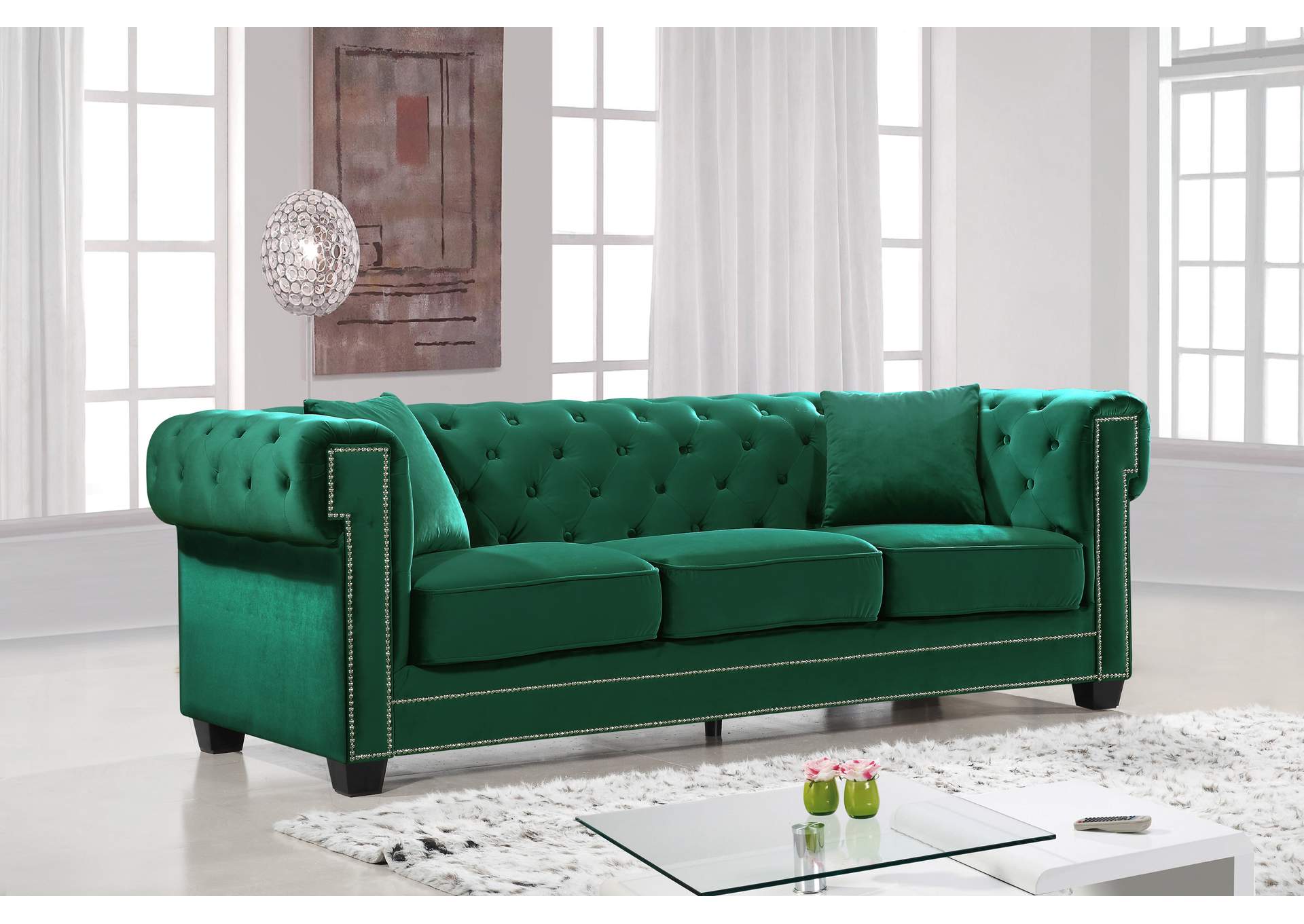 Bowery Green Velvet Sofa,Meridian Furniture