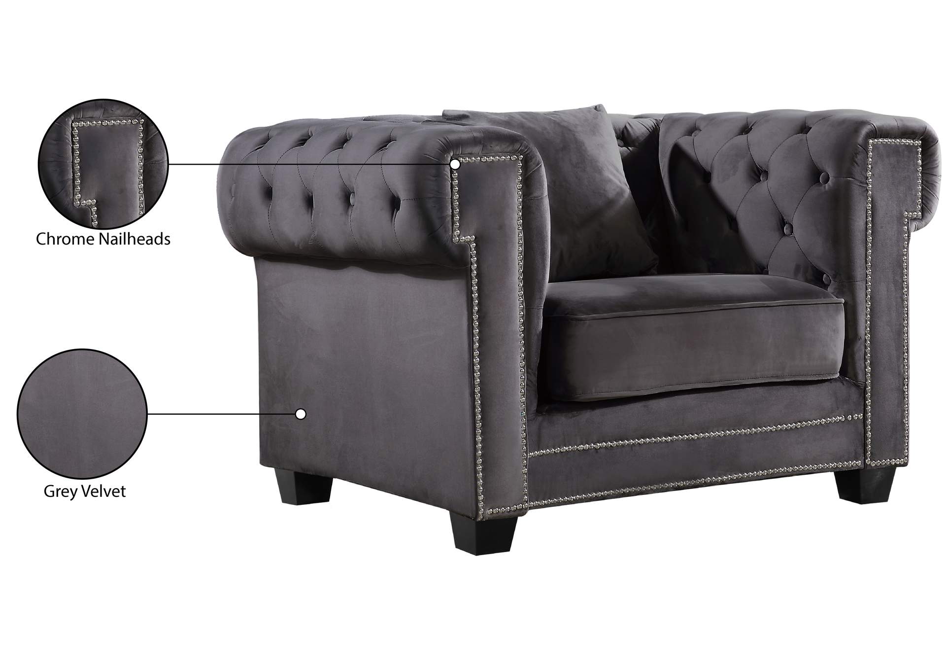 Bowery Grey Velvet Chair,Meridian Furniture