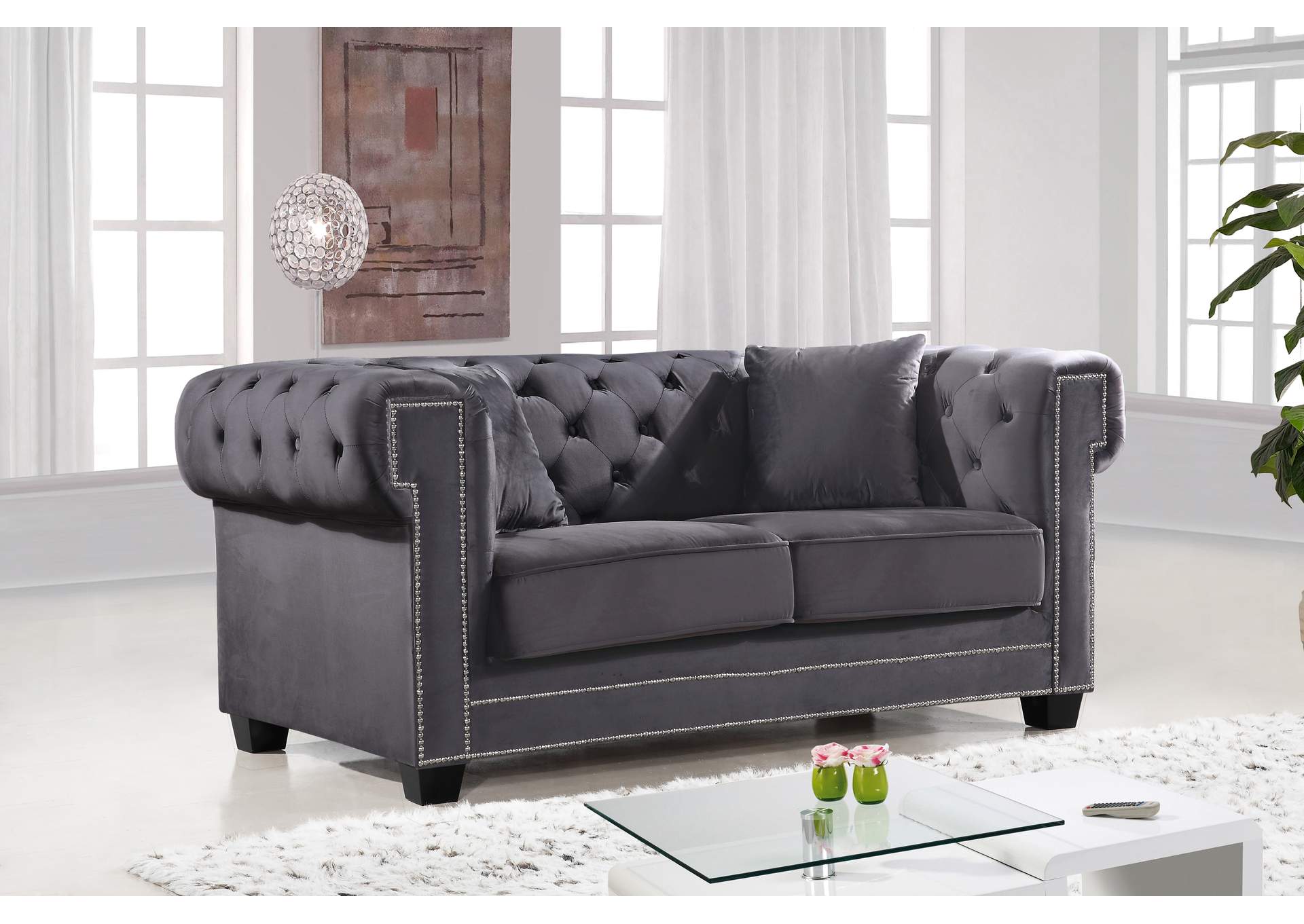 Bowery Grey Velvet Loveseat,Meridian Furniture