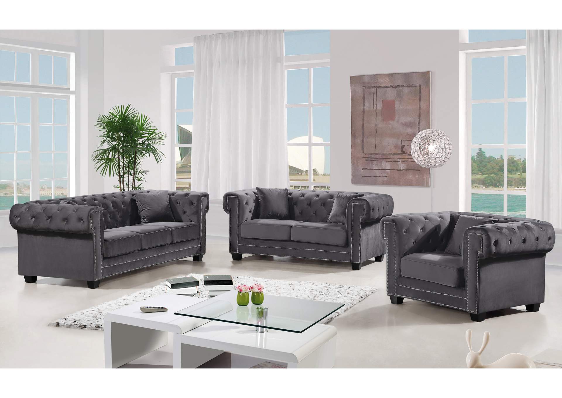 Bowery Grey Velvet Loveseat,Meridian Furniture