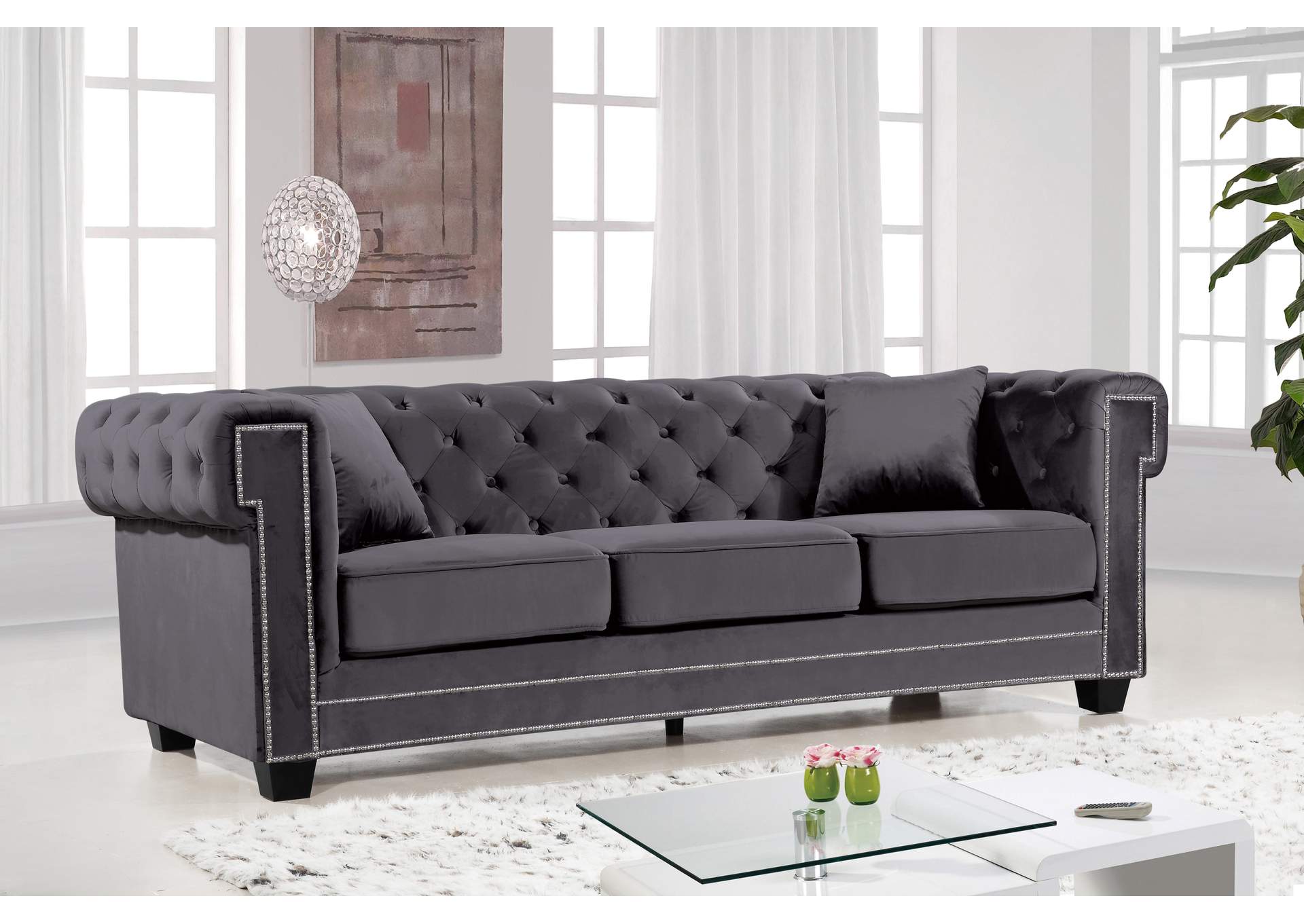 Bowery Grey Velvet Sofa,Meridian Furniture