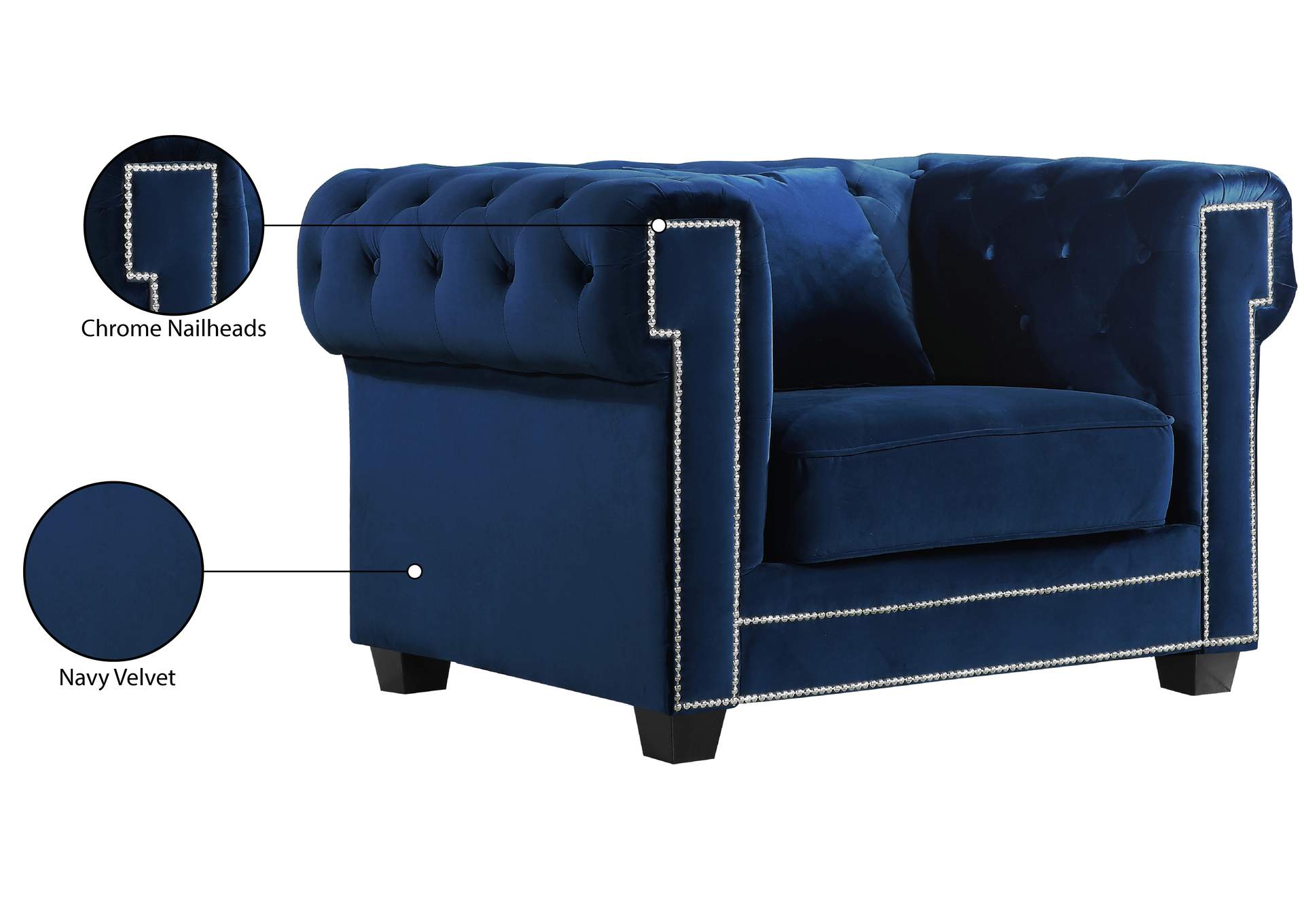 Bowery Navy Velvet Chair,Meridian Furniture