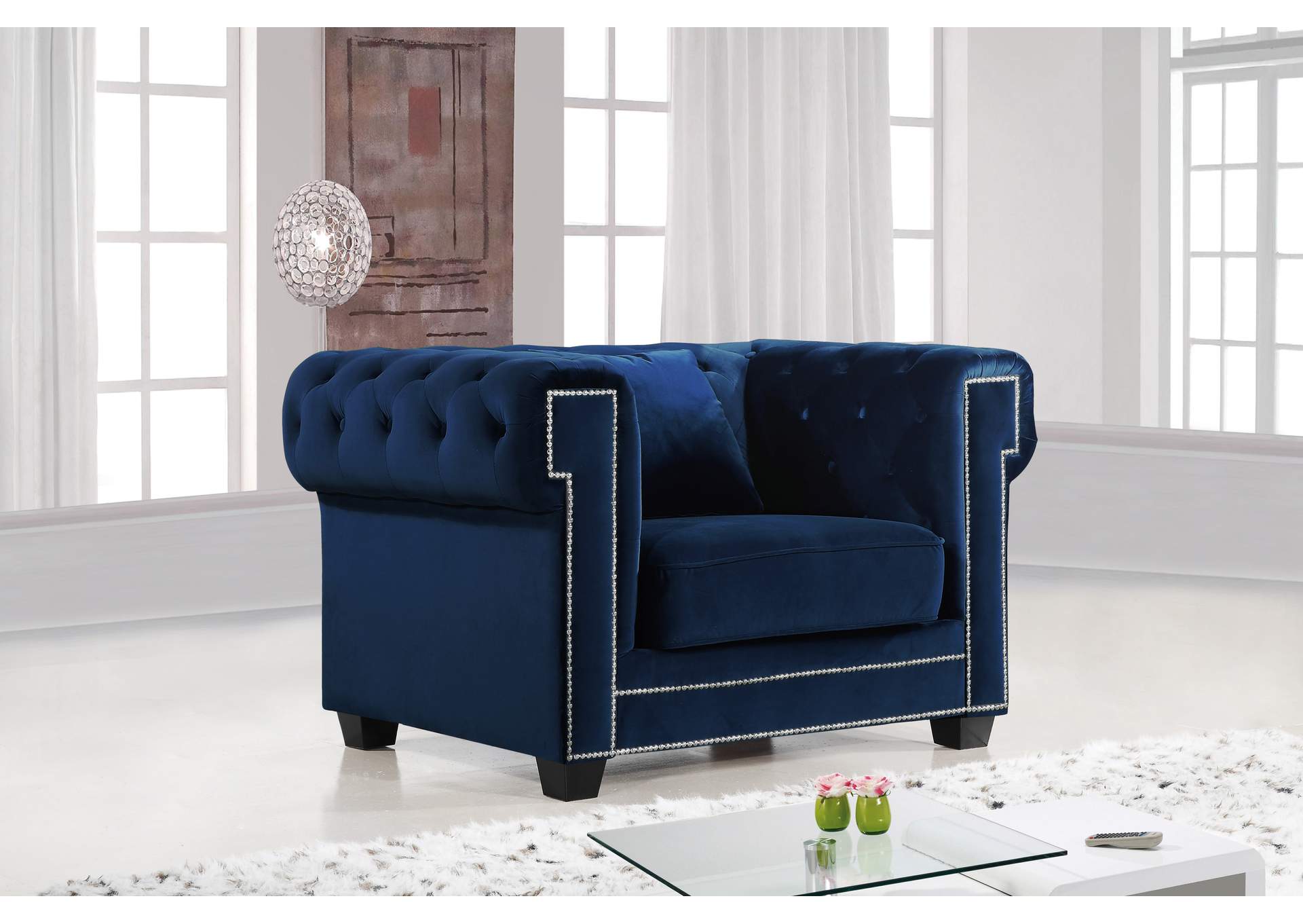 Bowery Navy Velvet Chair,Meridian Furniture