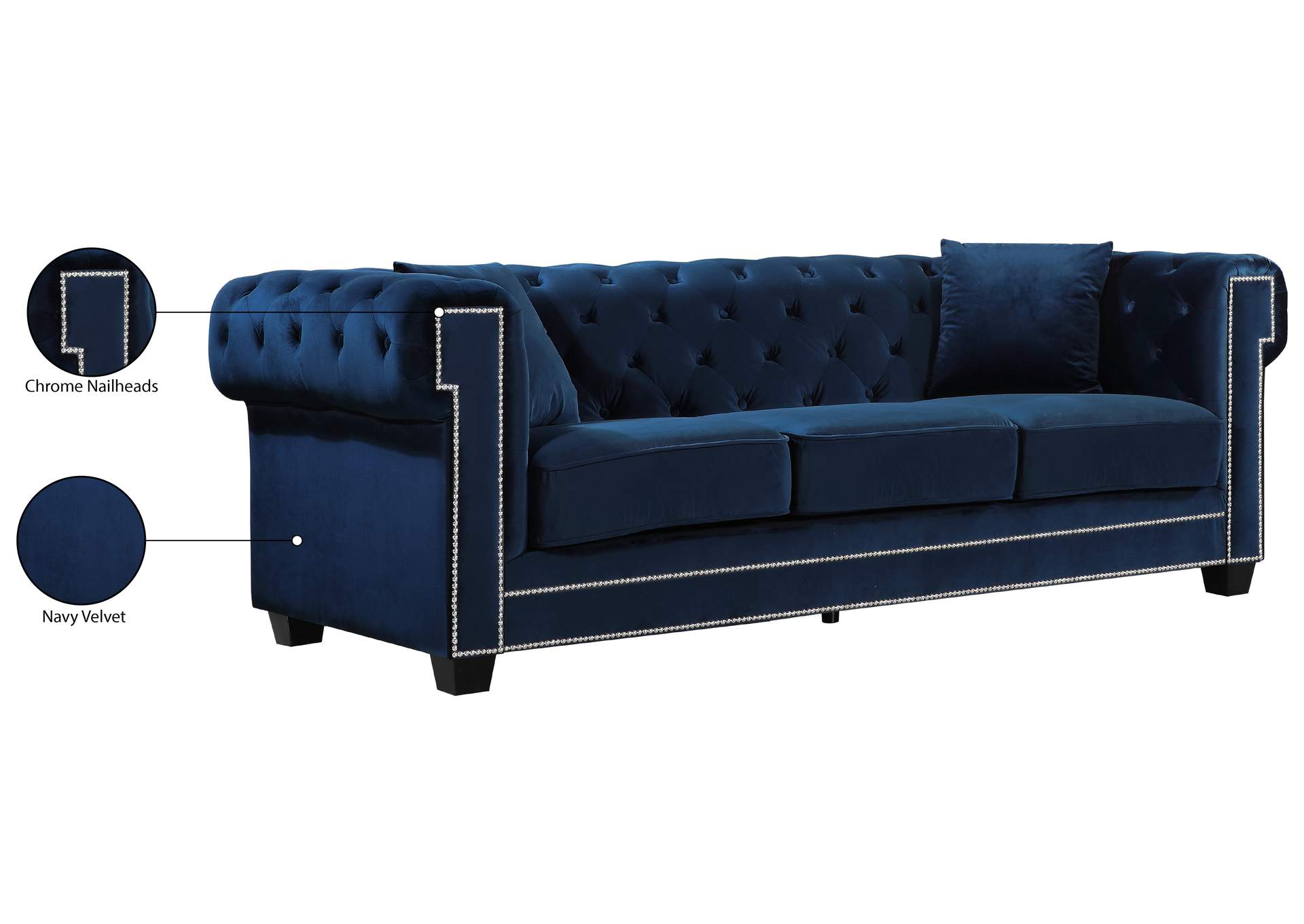 Bowery Navy Velvet Sofa,Meridian Furniture