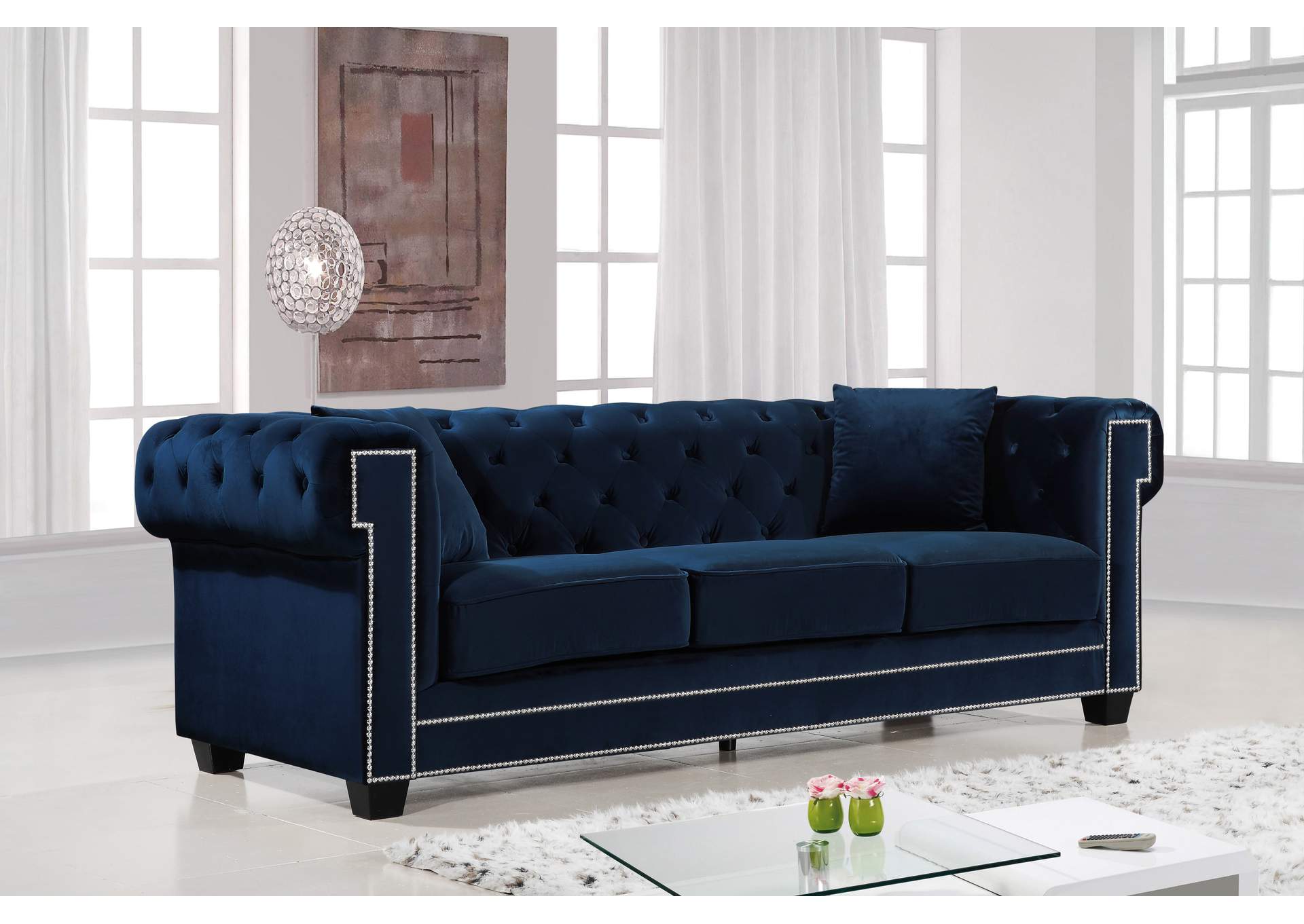 Bowery Navy Velvet Sofa,Meridian Furniture