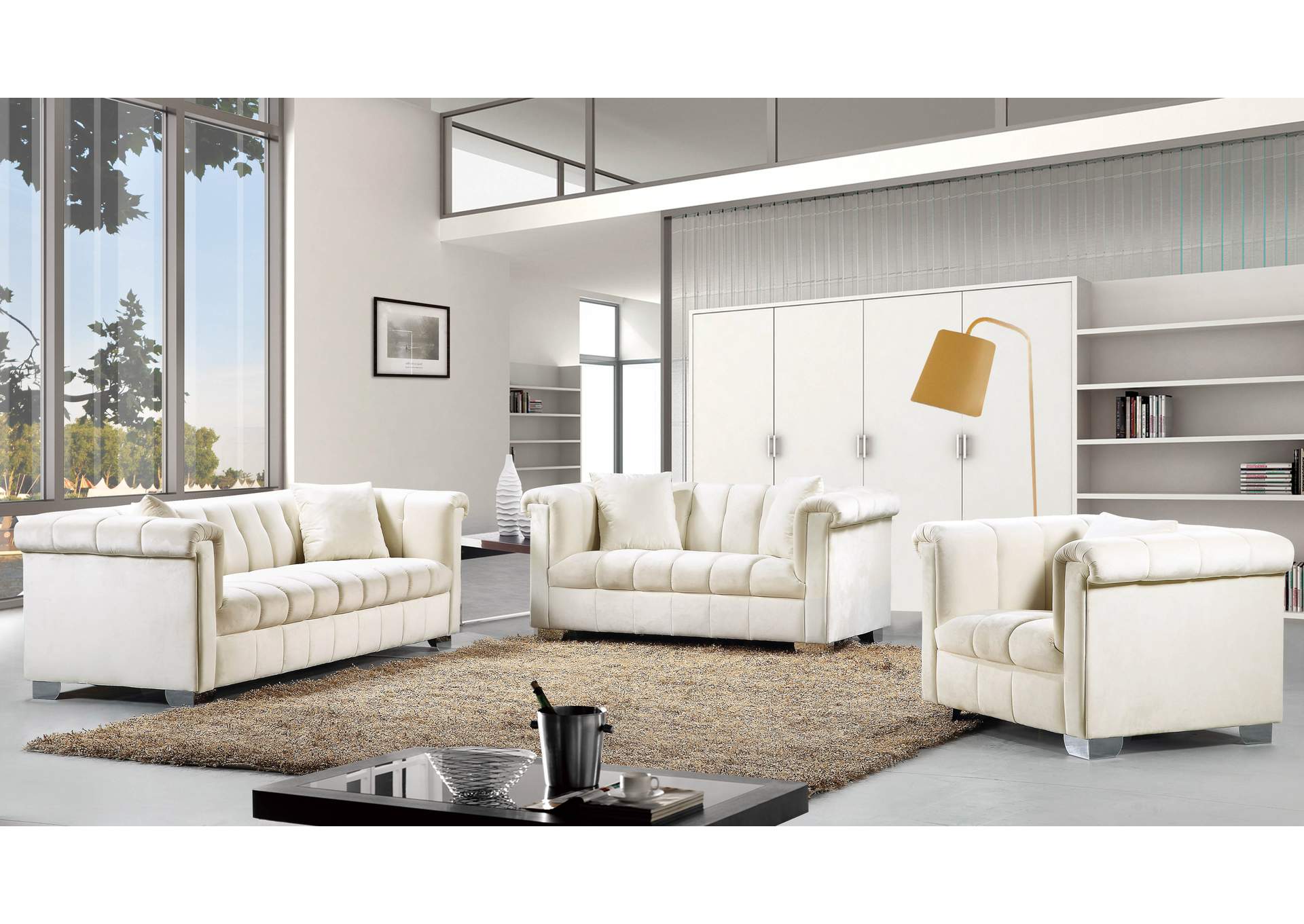 Kayla Cream Velvet Loveseat,Meridian Furniture