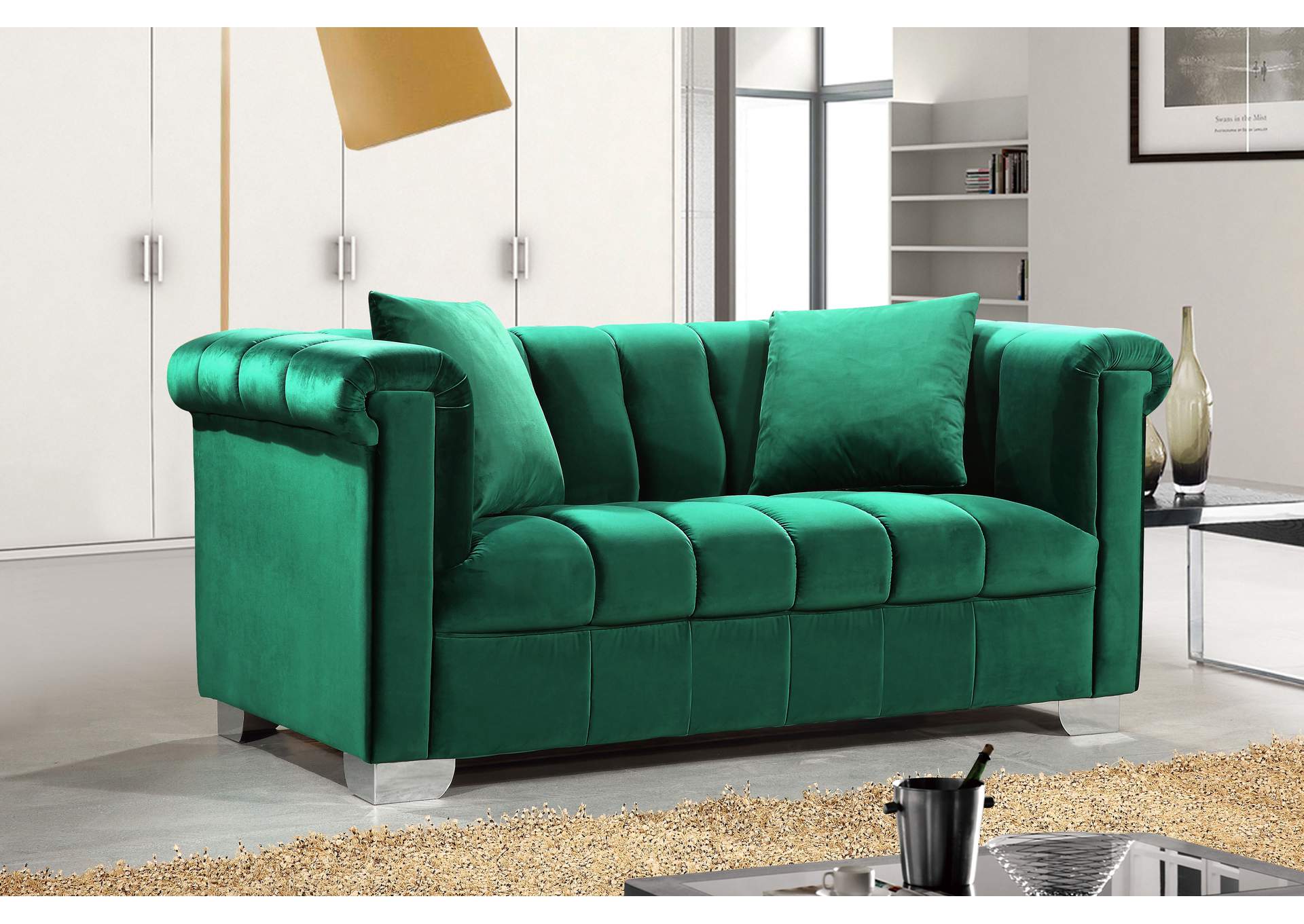 Kayla Green Velvet Loveseat,Meridian Furniture