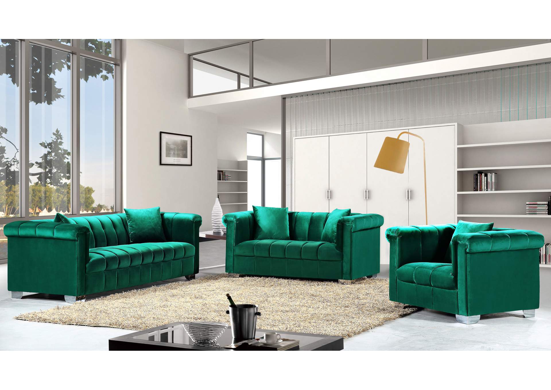 Kayla Green Velvet Loveseat,Meridian Furniture