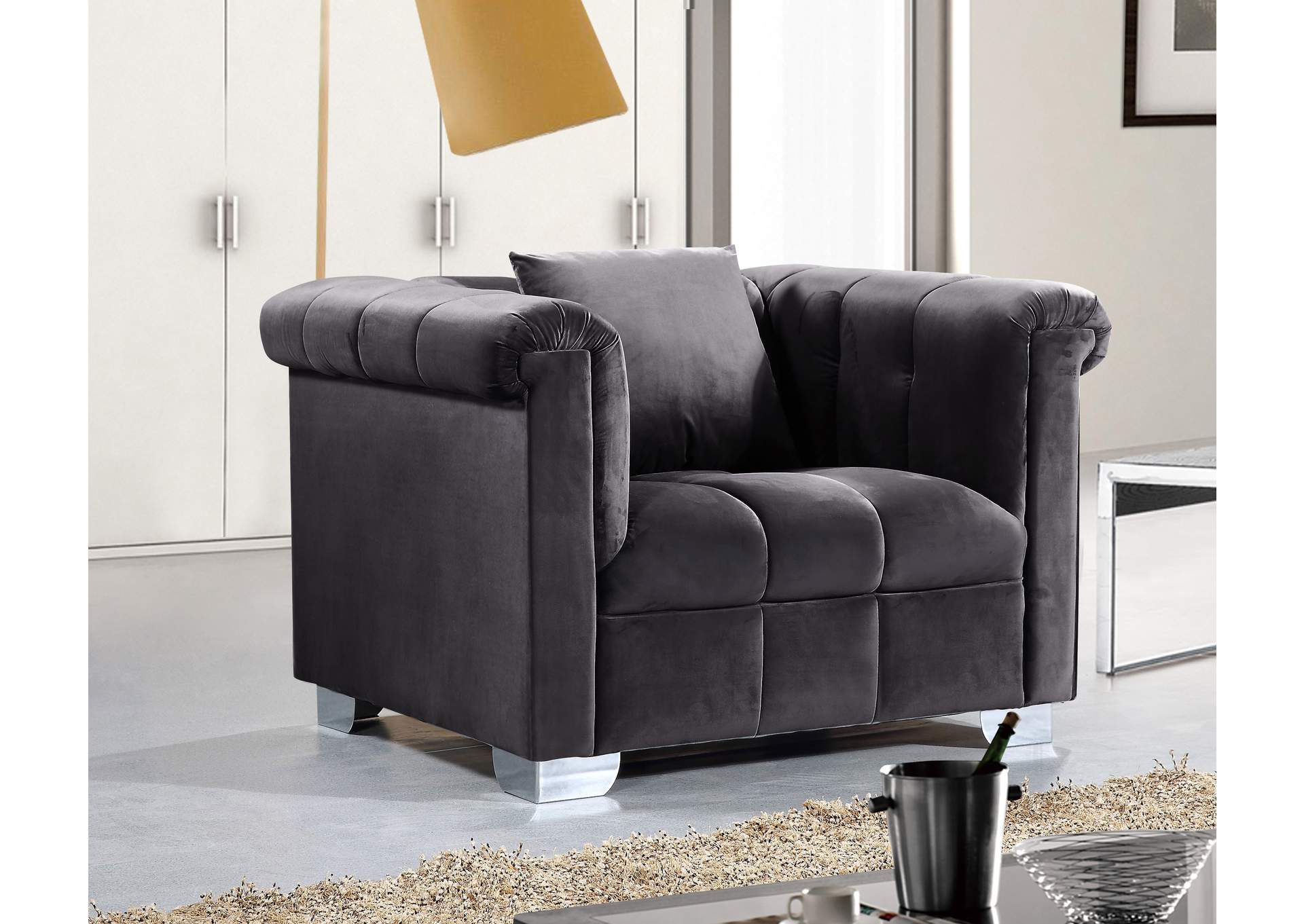 Kayla Grey Velvet Chair,Meridian Furniture