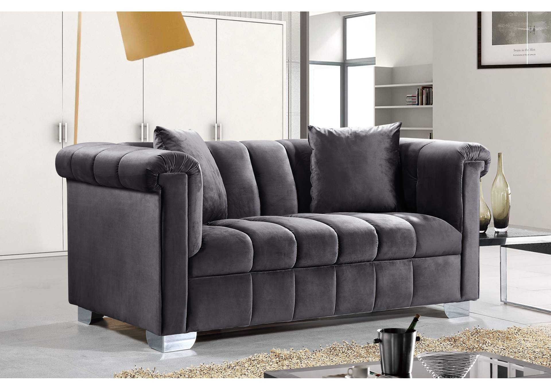 Kayla Grey Velvet Loveseat,Meridian Furniture