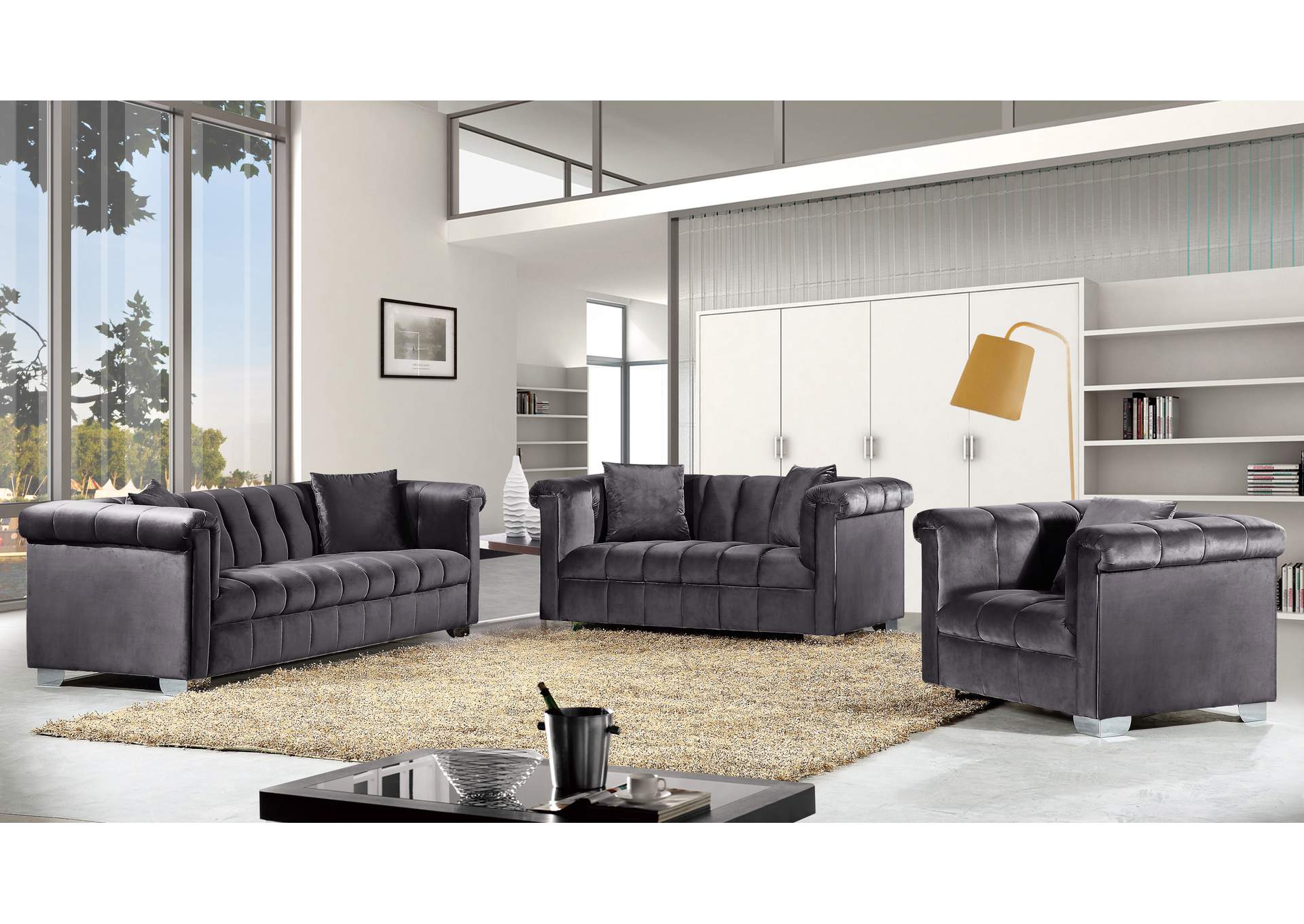 Kayla Grey Velvet Loveseat,Meridian Furniture