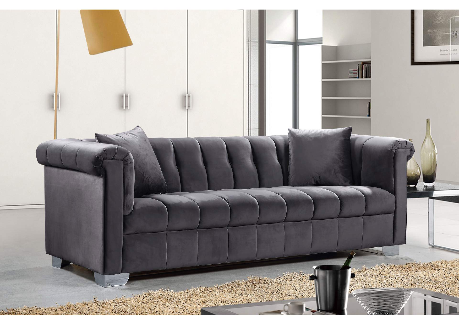 Kayla Grey Velvet Sofa,Meridian Furniture