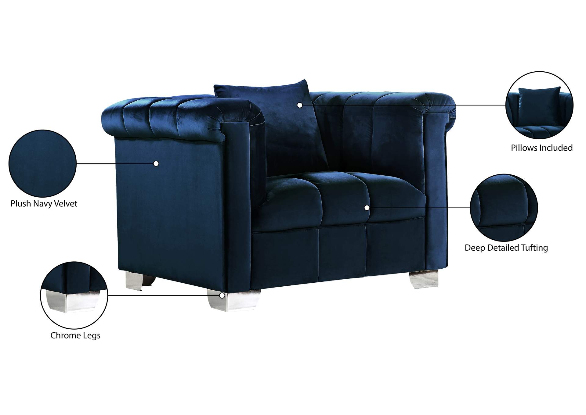 Kayla Navy Velvet Chair,Meridian Furniture