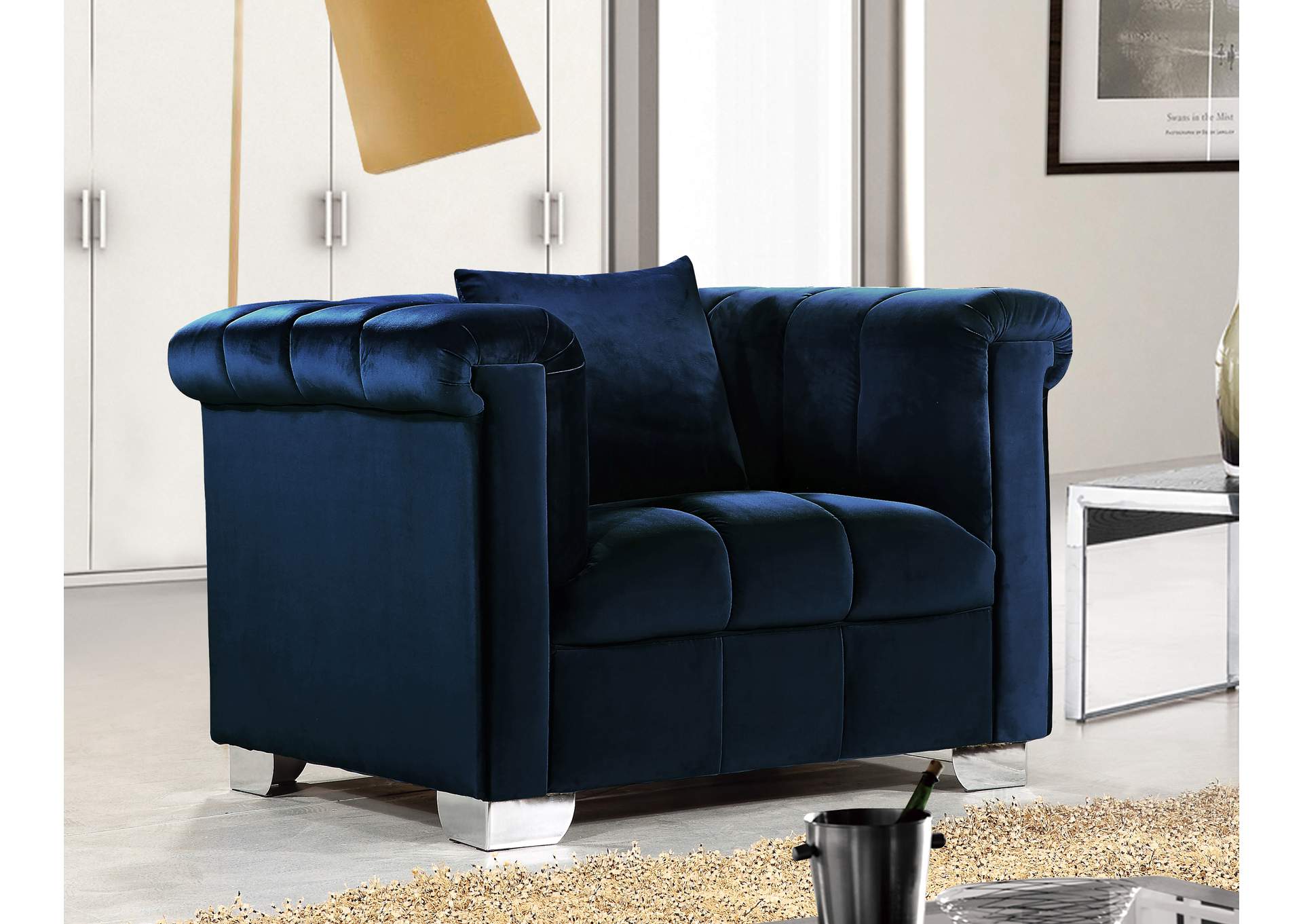 Kayla Navy Velvet Chair,Meridian Furniture