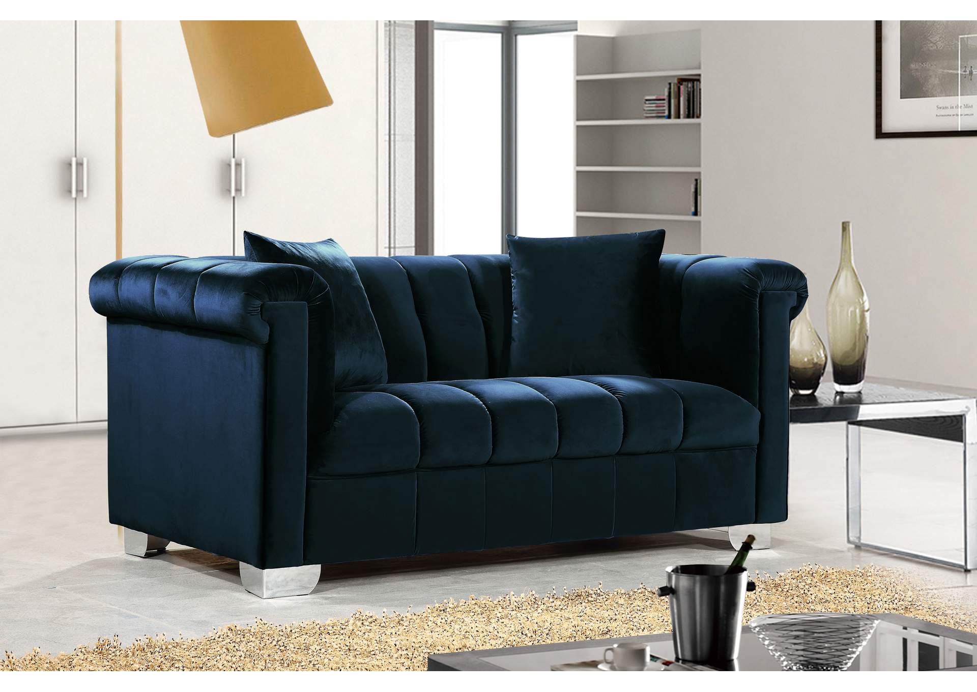 Kayla Navy Velvet Loveseat,Meridian Furniture