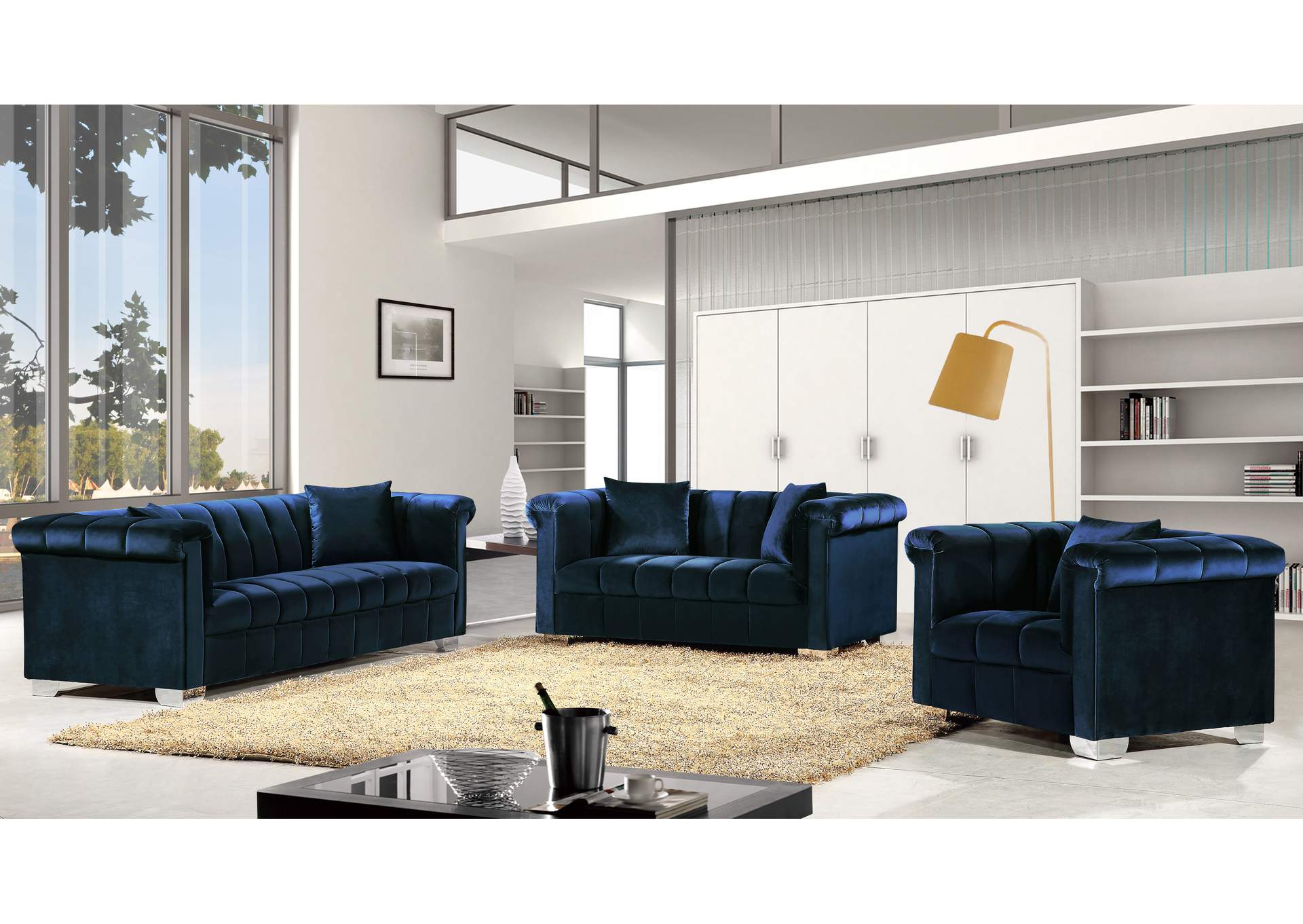 Kayla Navy Velvet Loveseat,Meridian Furniture