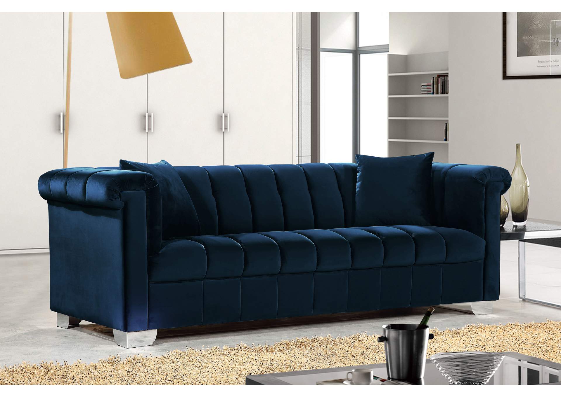 Kayla Navy Velvet Sofa,Meridian Furniture