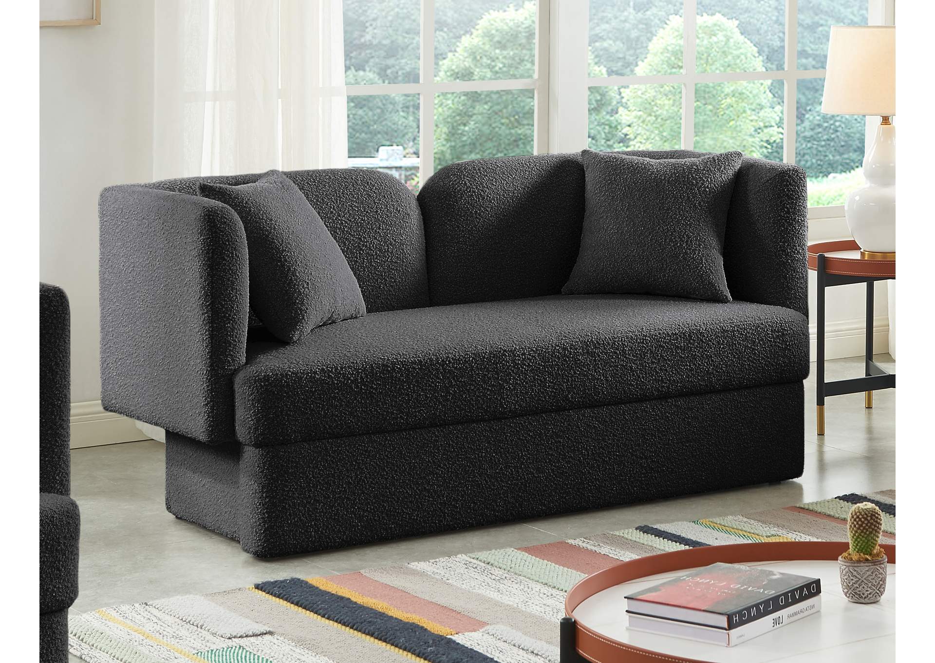 Marcel Black Boucle Fabric Loveseat,Meridian Furniture