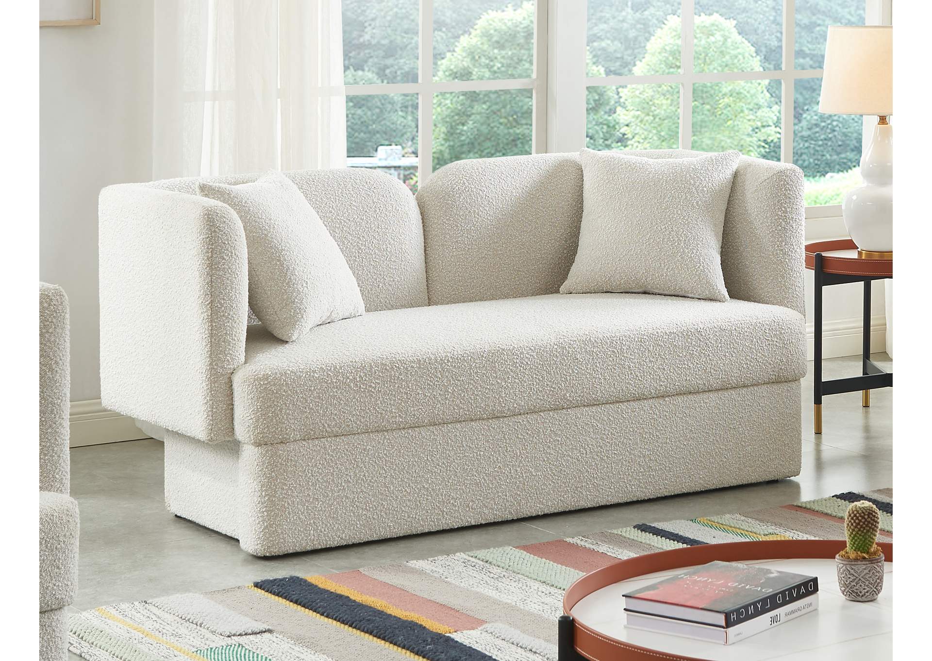 Marcel Cream Boucle Fabric Loveseat,Meridian Furniture