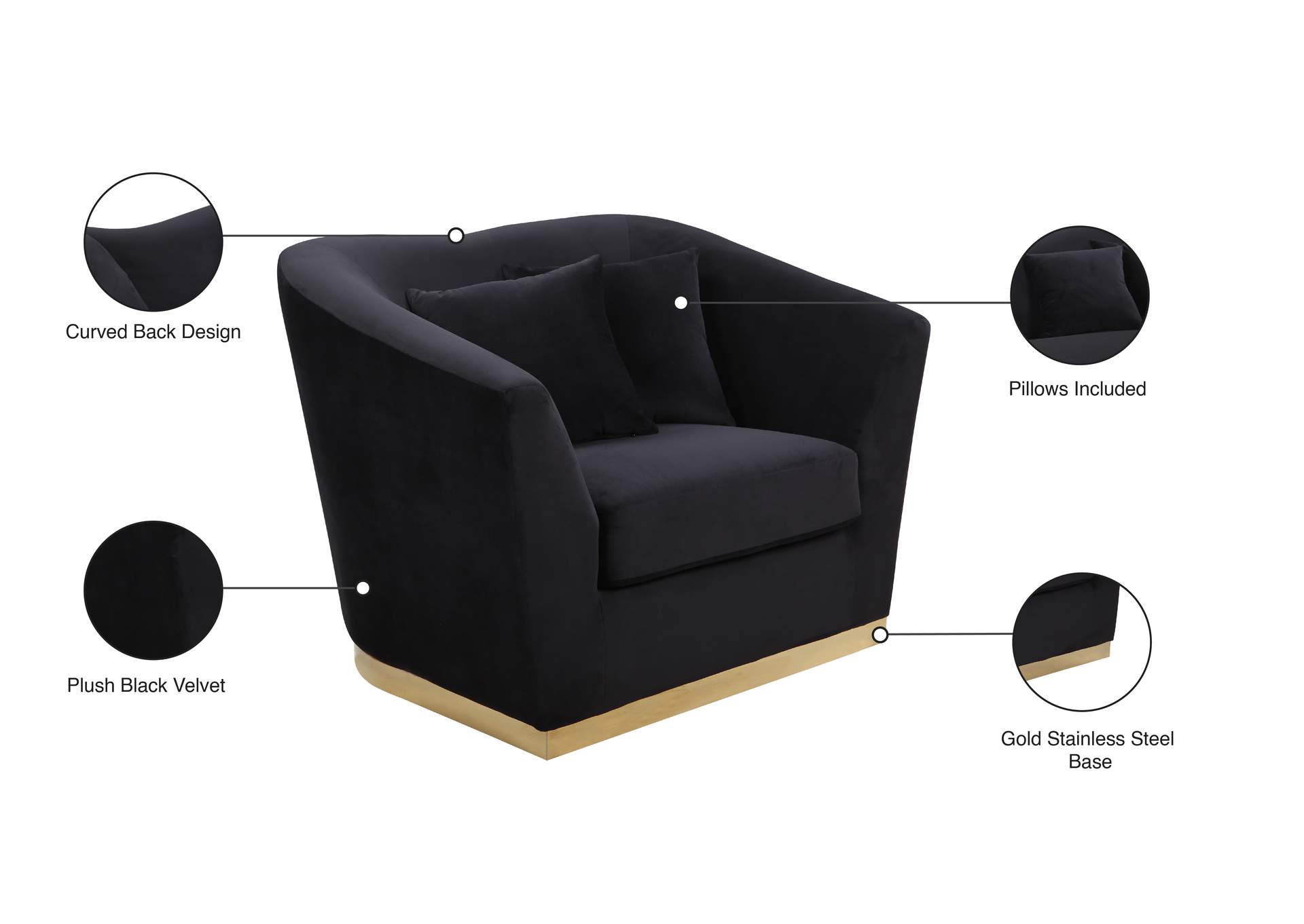 Arabella Black Velvet Chair,Meridian Furniture