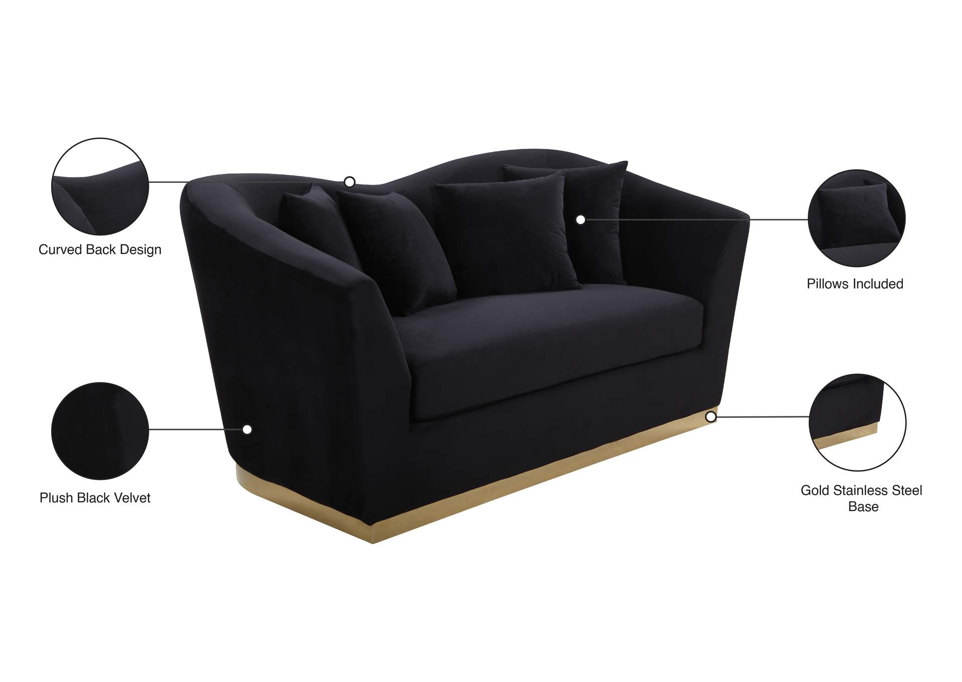 Arabella Black Velvet Loveseat,Meridian Furniture