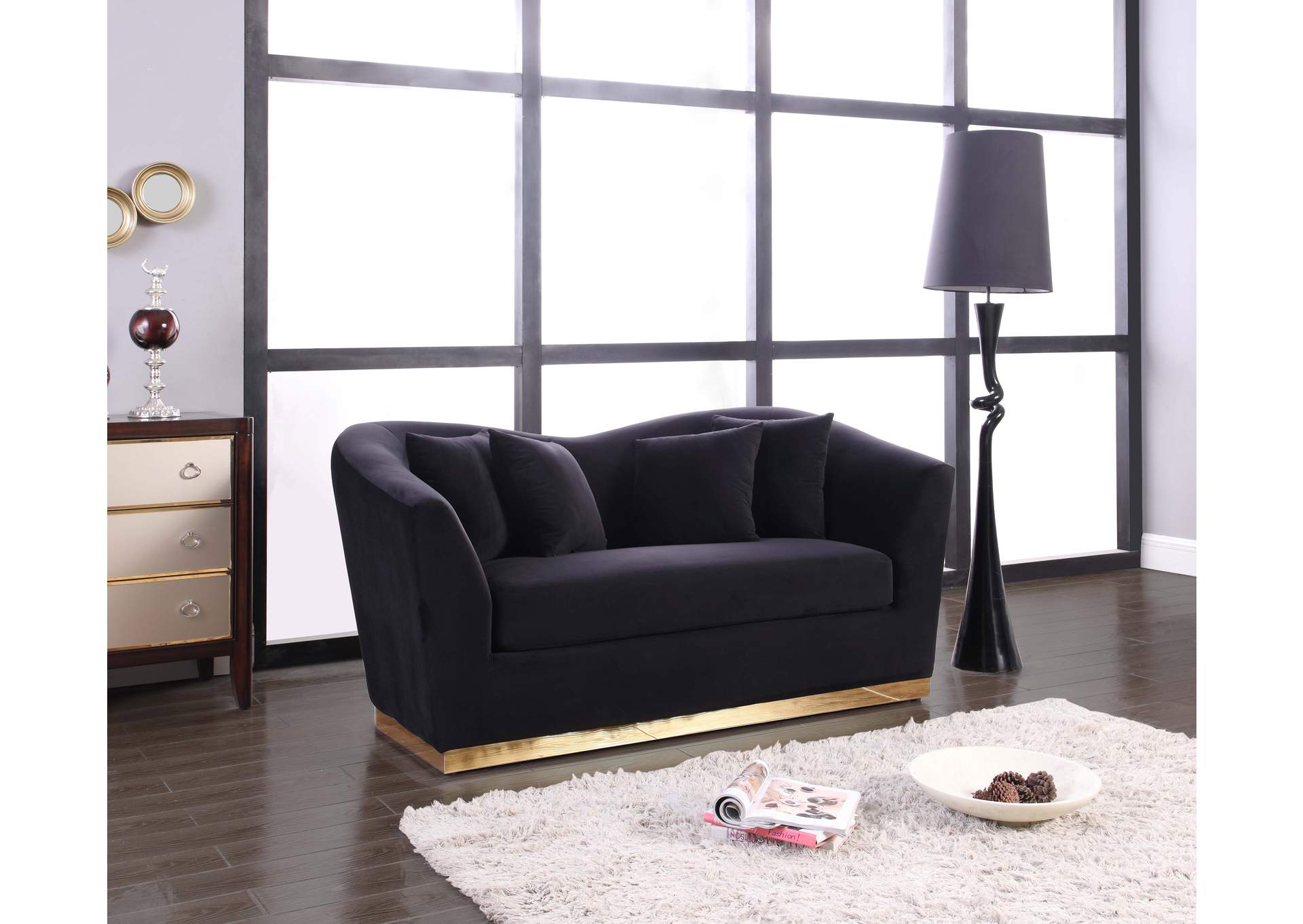 Arabella Black Velvet Loveseat,Meridian Furniture