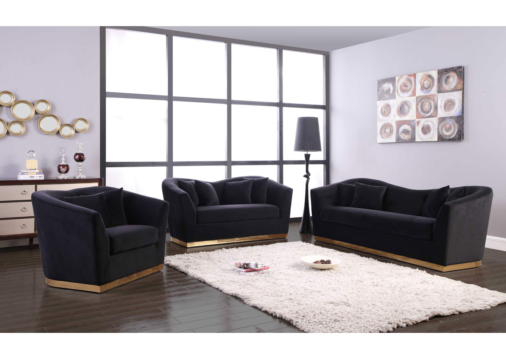 Arabella Black Velvet Loveseat,Meridian Furniture