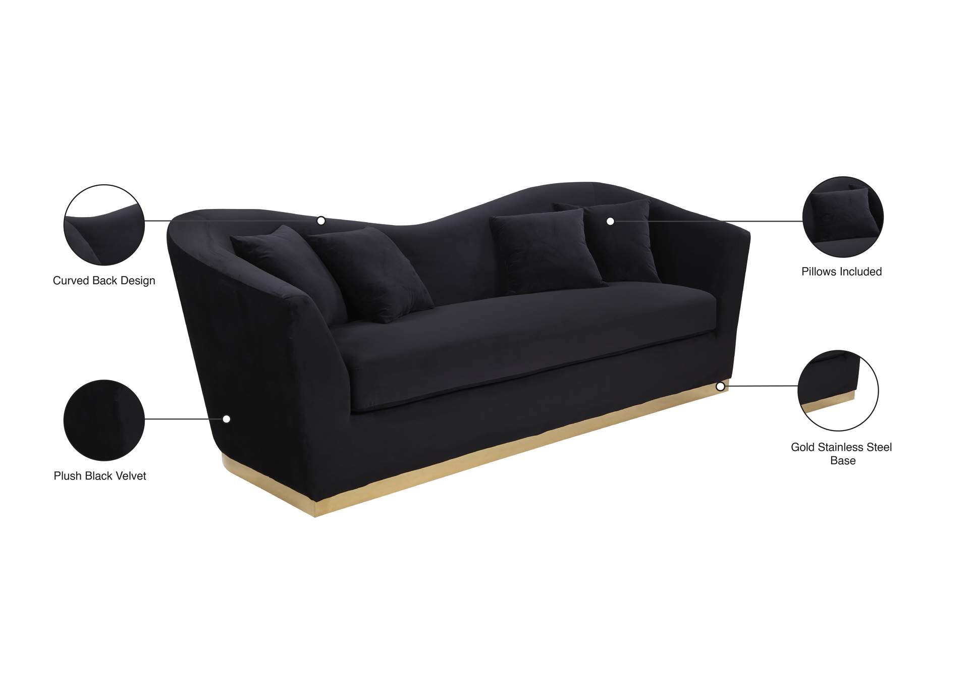 Arabella Black Velvet Sofa,Meridian Furniture