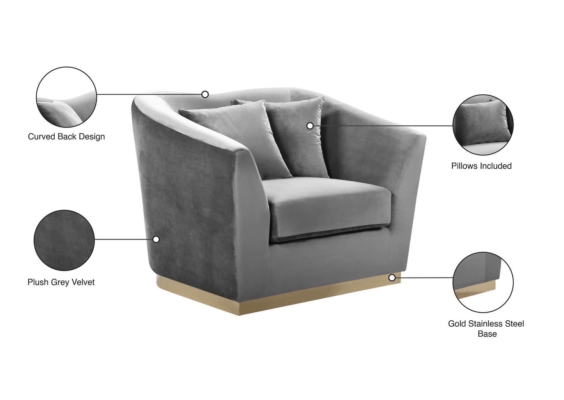 Arabella Grey Velvet Chair,Meridian Furniture