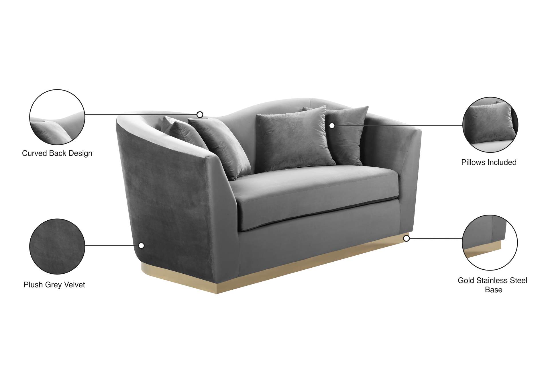 Arabella Grey Velvet Loveseat,Meridian Furniture