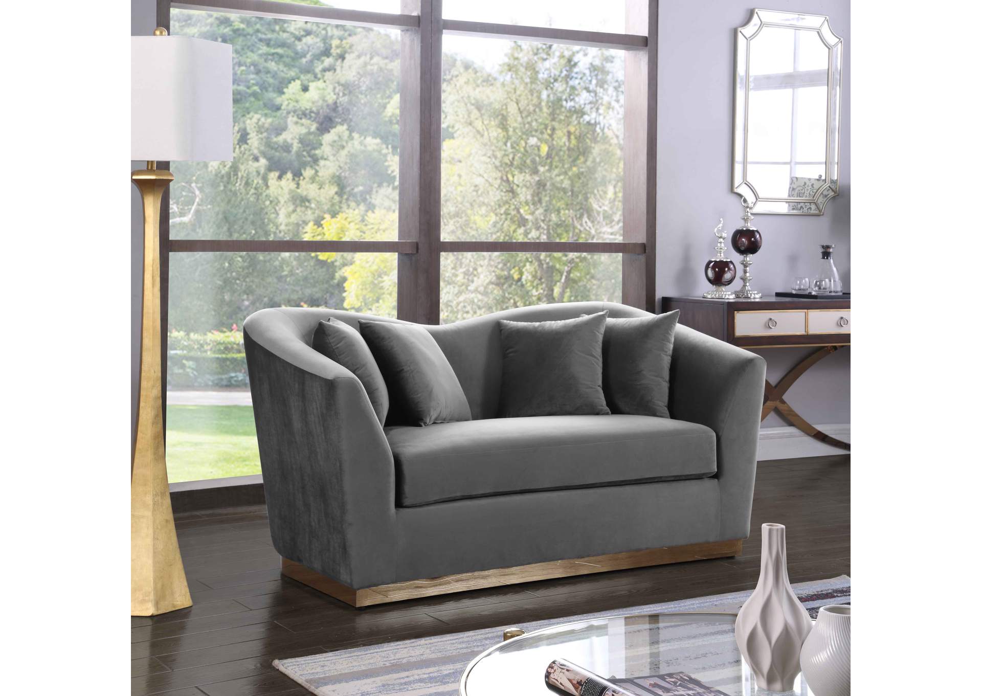 Arabella Grey Velvet Loveseat,Meridian Furniture