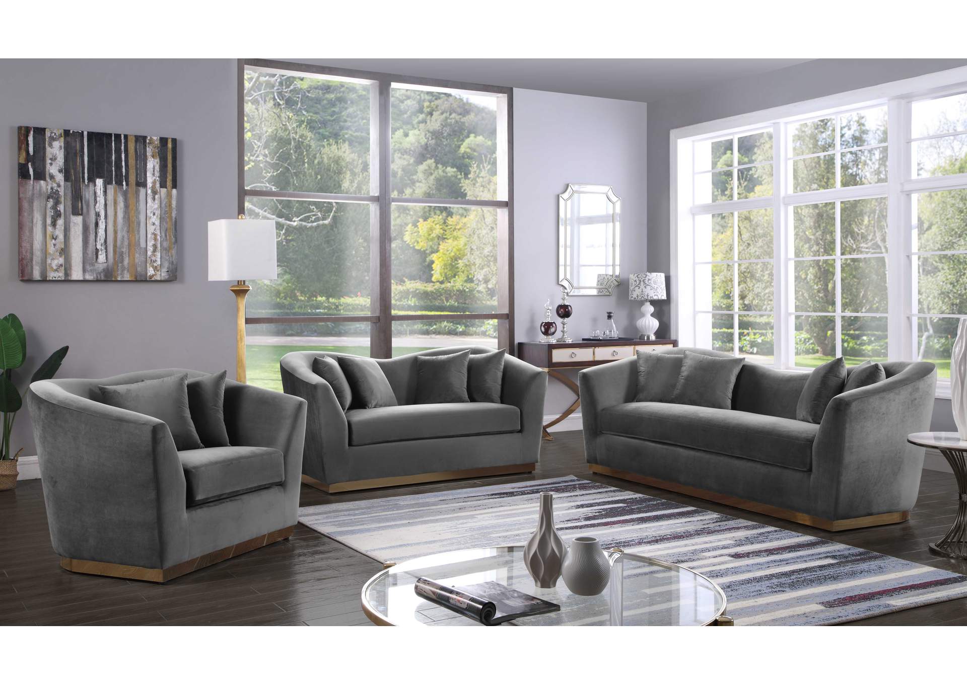 Arabella Grey Velvet Sofa and Loveseat,Meridian Furniture