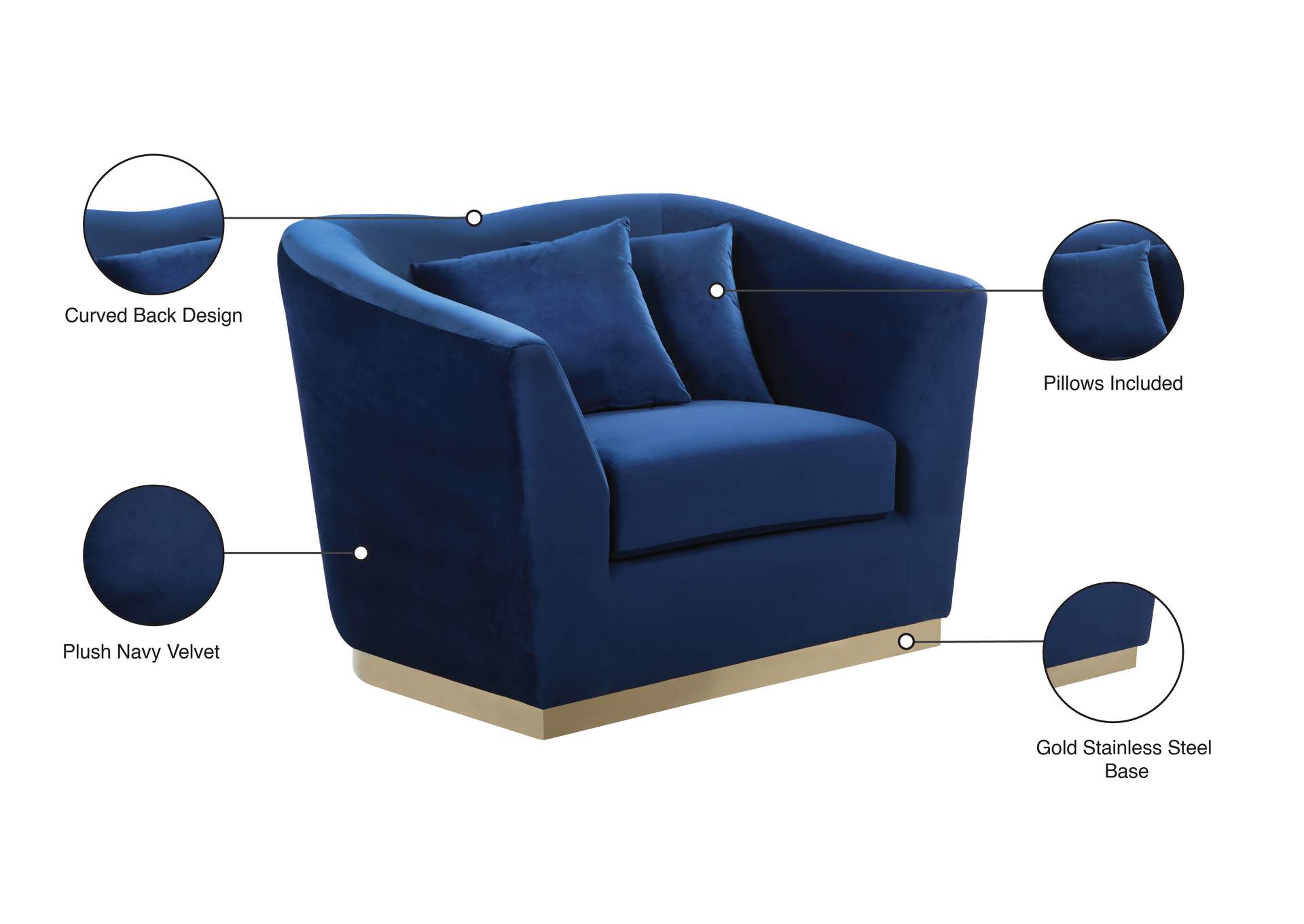 Arabella Navy Velvet Chair,Meridian Furniture