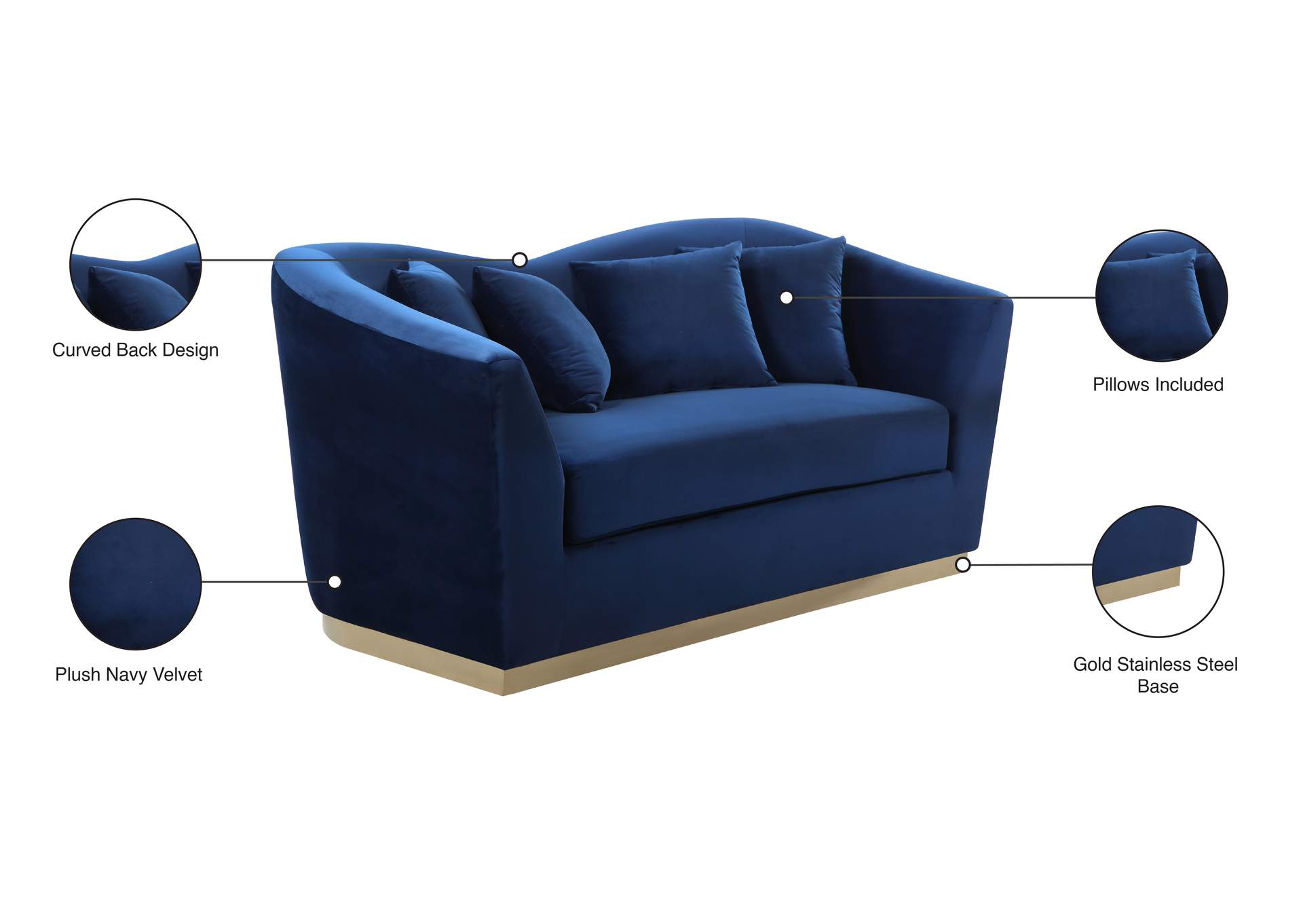 Arabella Navy Velvet Loveseat,Meridian Furniture