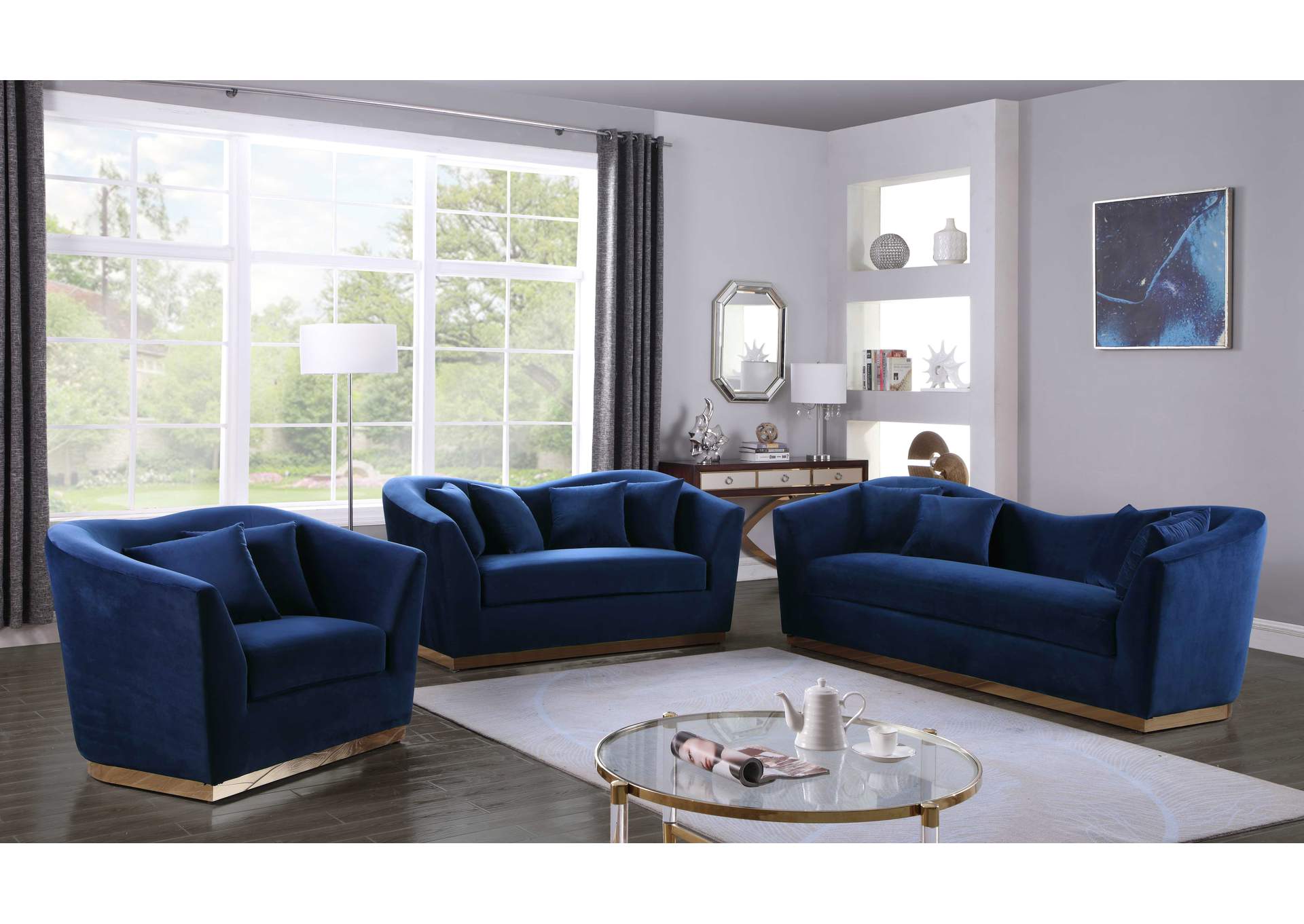 Arabella Navy Velvet Loveseat,Meridian Furniture