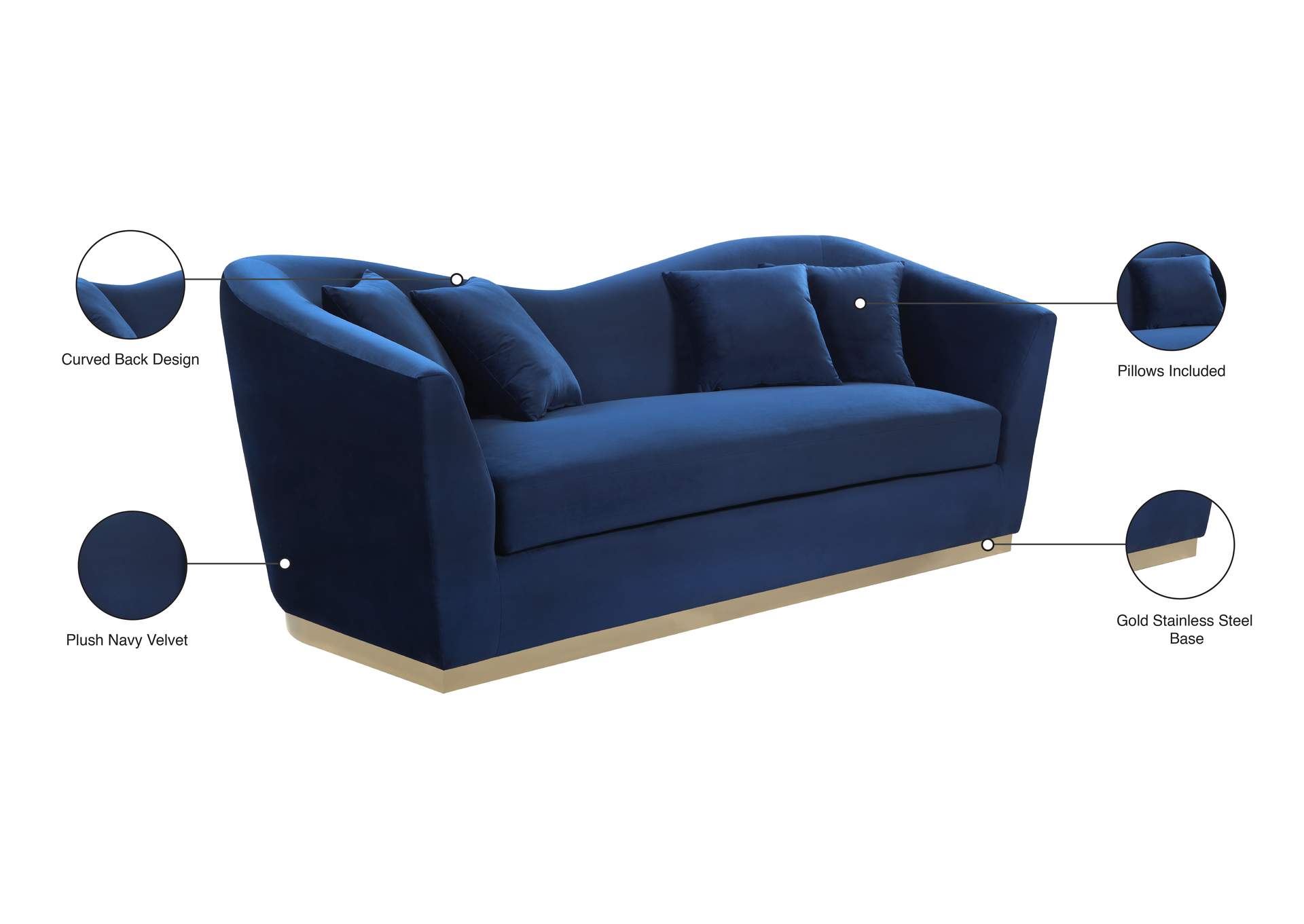 Arabella Navy Velvet Sofa,Meridian Furniture