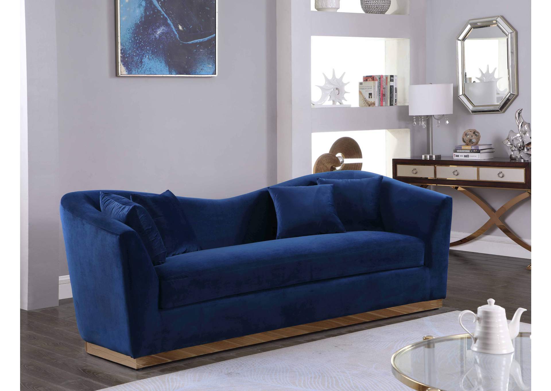 Arabella Navy Velvet Sofa,Meridian Furniture