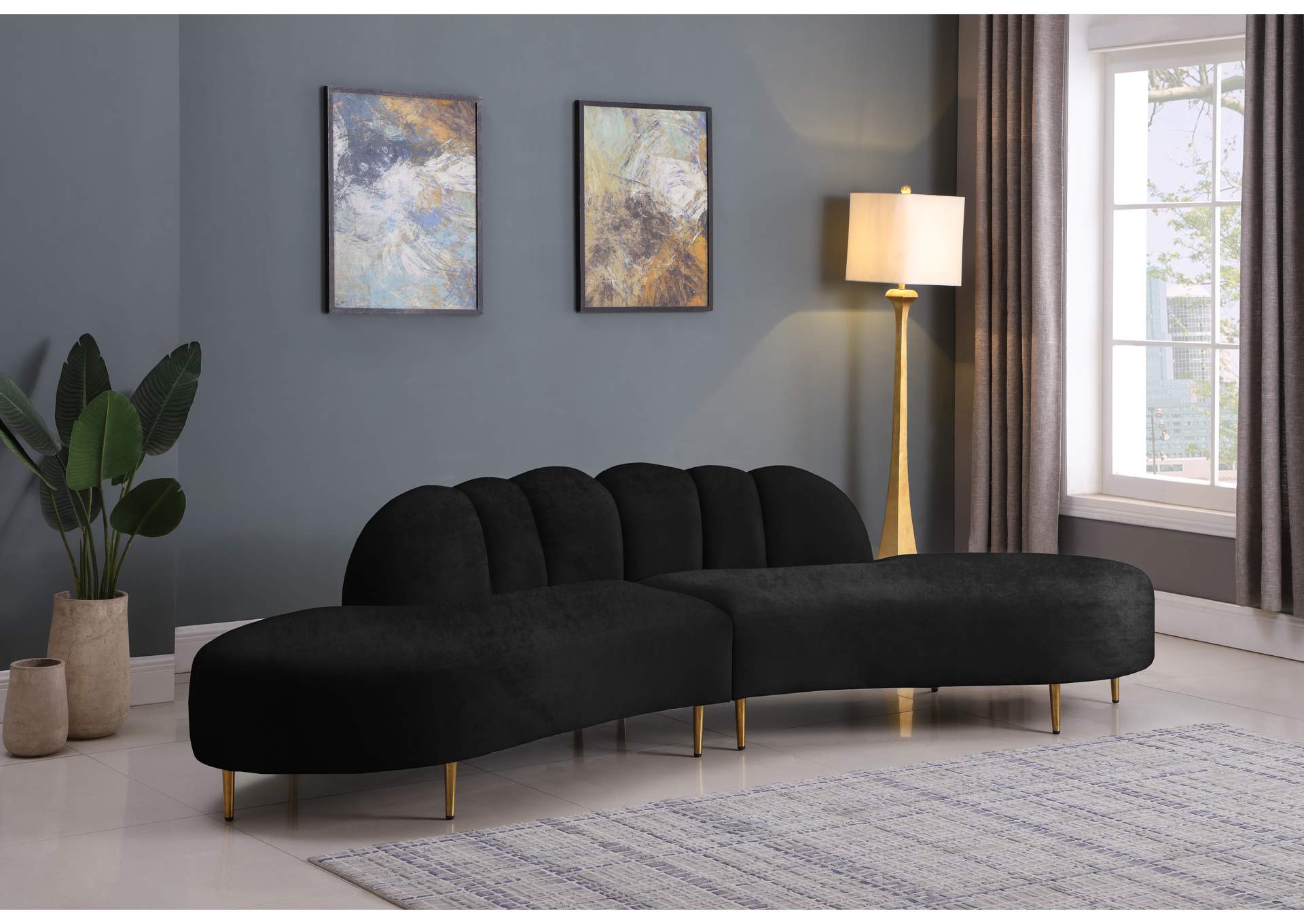 Divine Black Velvet 2 Piece Sectional,Meridian Furniture